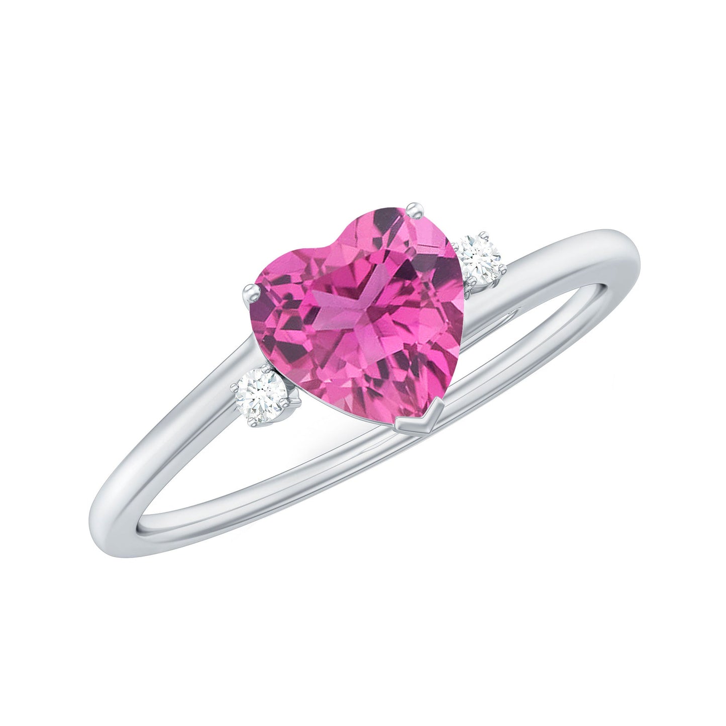 0.9 Carat Heart Shape Pink Tourmaline Solitaire Promise Ring with Diamond