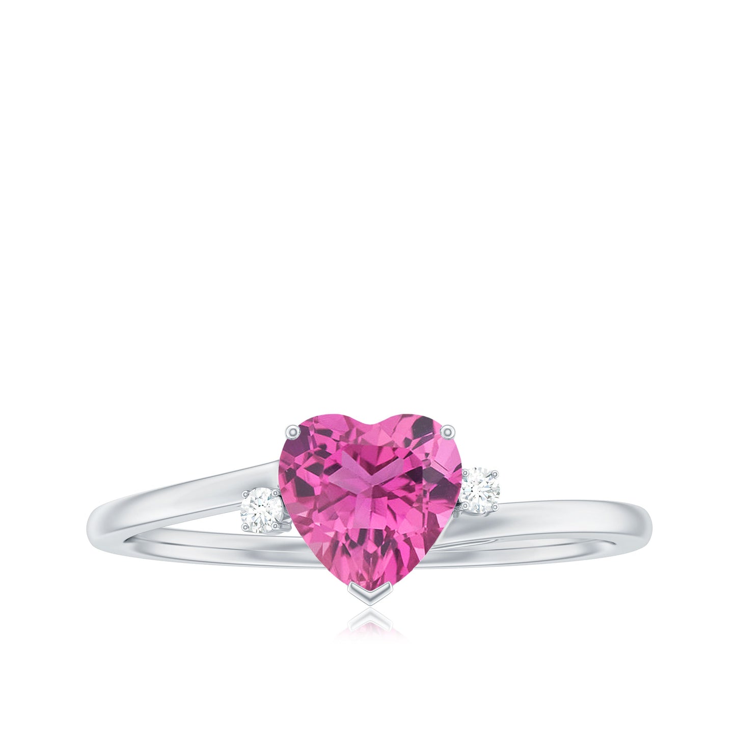 0.9 Carat Heart Shape Pink Tourmaline Solitaire Promise Ring with Diamond