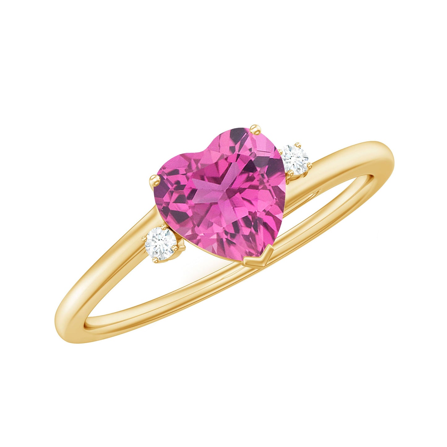 0.9 Carat Heart Shape Pink Tourmaline Solitaire Promise Ring with Diamond