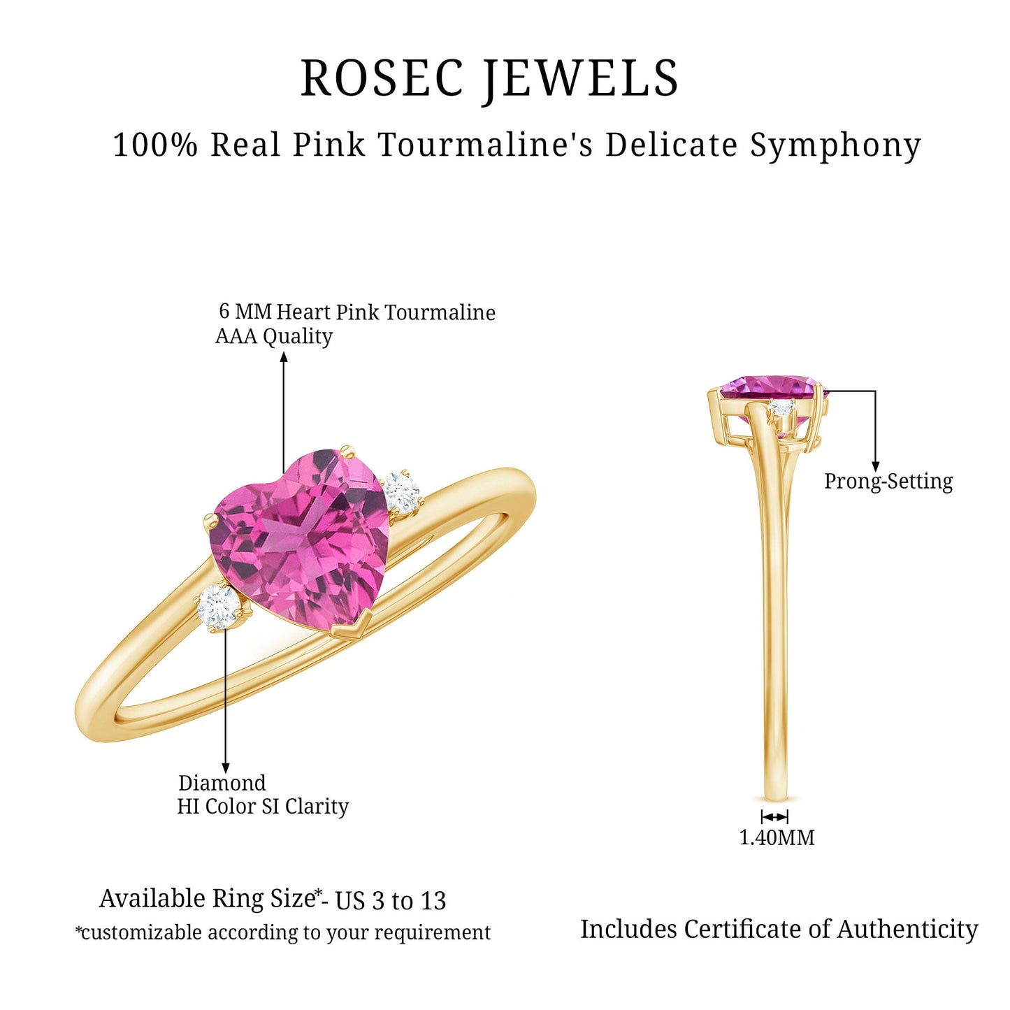0.9 Carat Heart Shape Pink Tourmaline Solitaire Promise Ring with Diamond