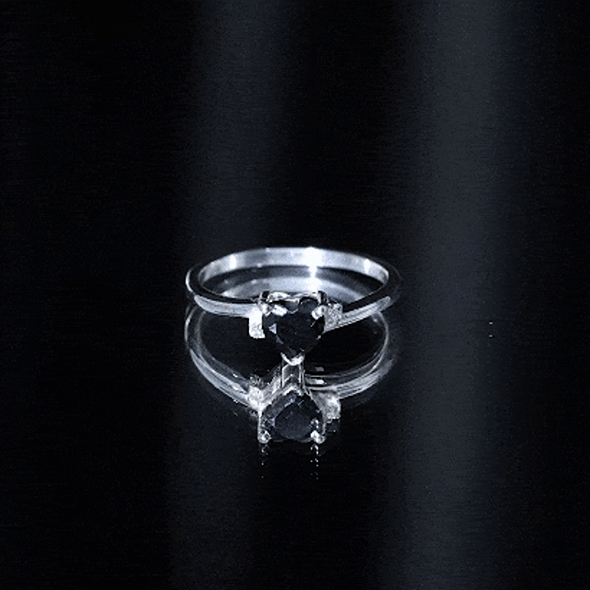 Heart Shaped Black Onyx Engagement Ring with Diamonds