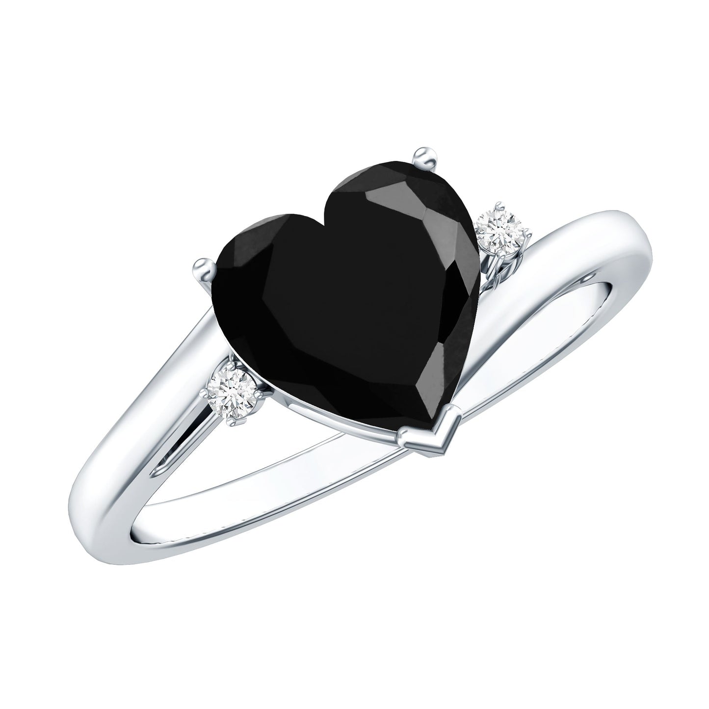 Heart Shaped Black Onyx Engagement Ring with Diamonds