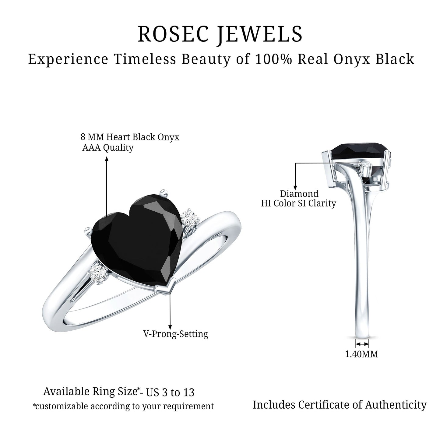Heart Shaped Black Onyx Engagement Ring with Diamonds