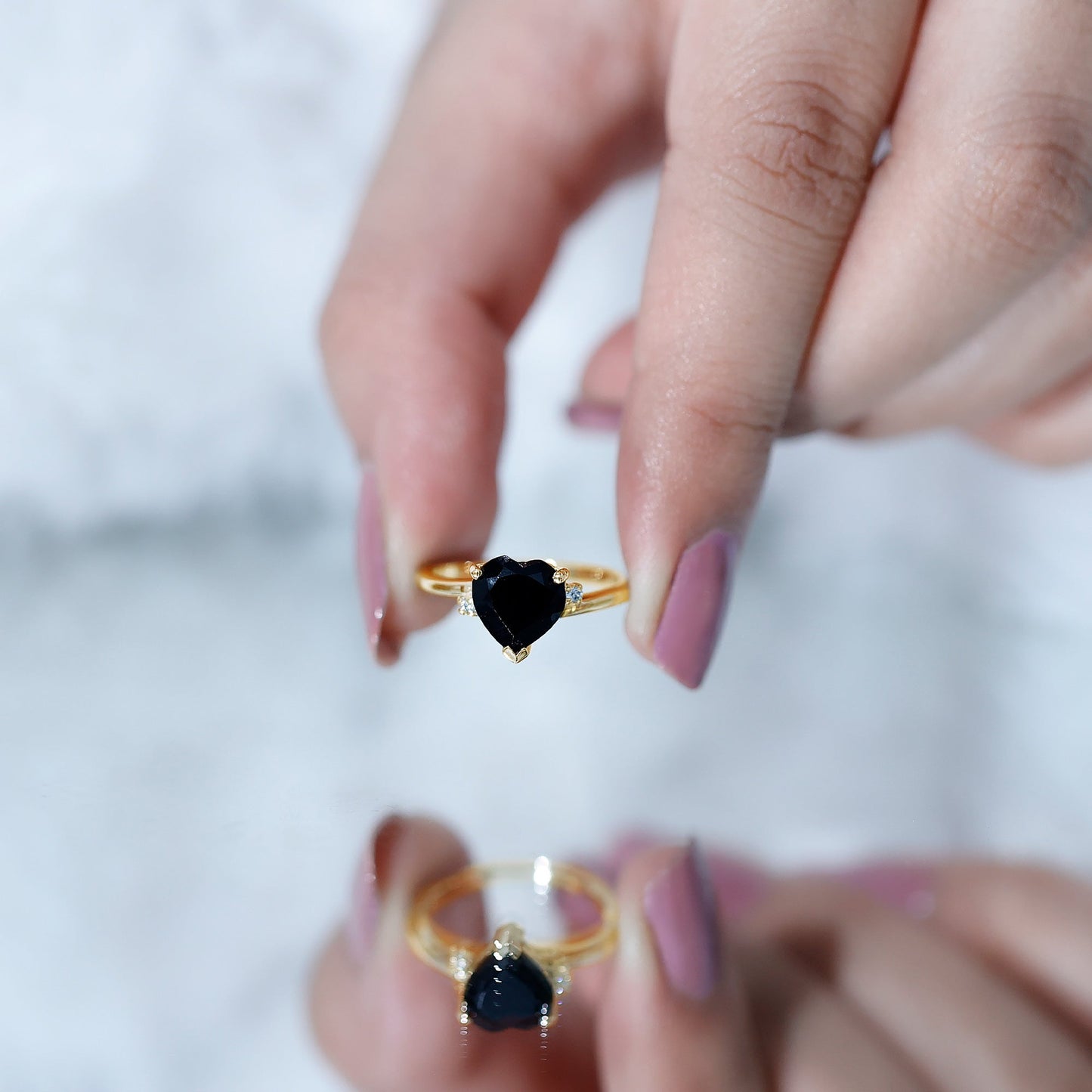 Heart Shaped Black Onyx Engagement Ring with Diamonds