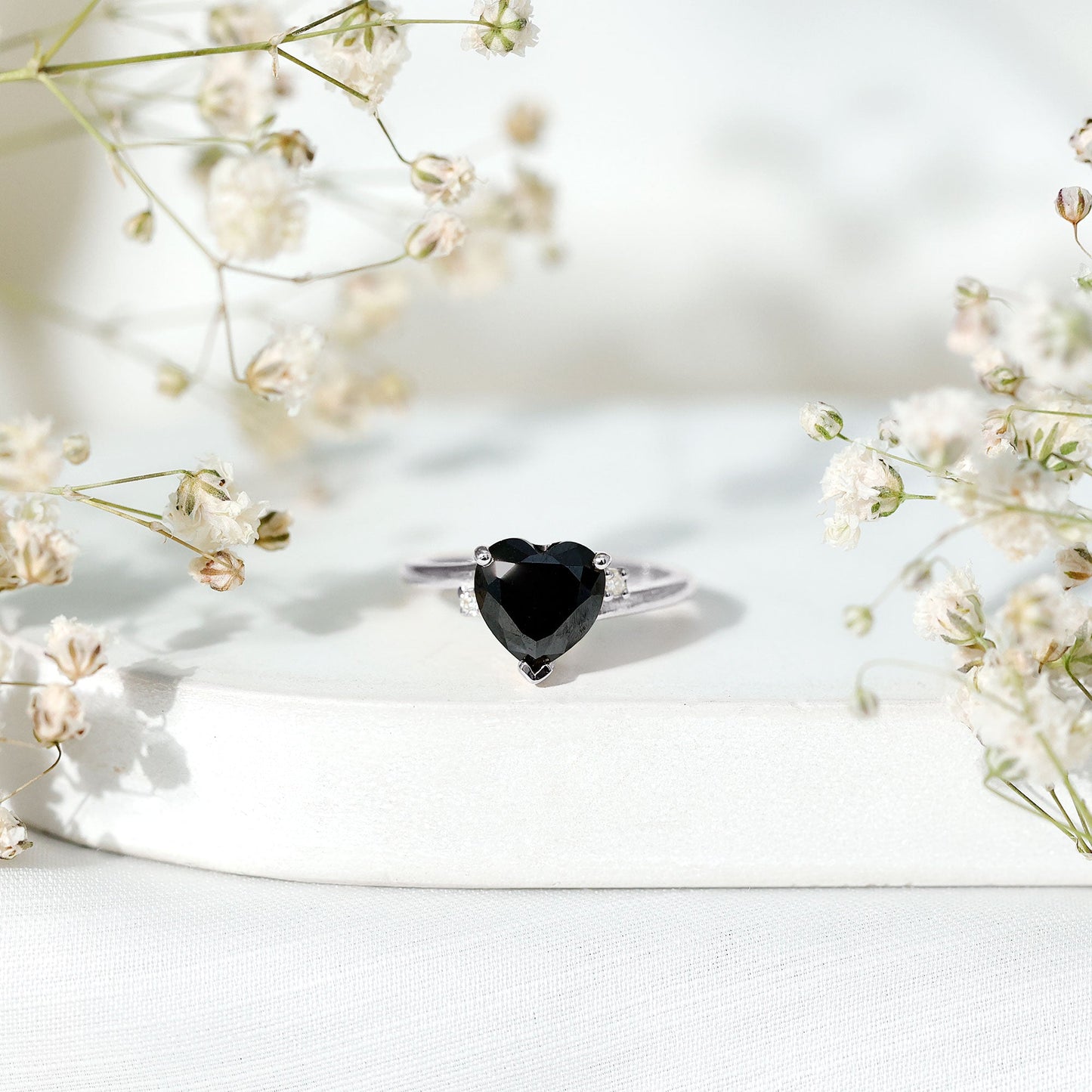 2 Carat Heart Shape Black Spinel Solitaire Engagement Ring