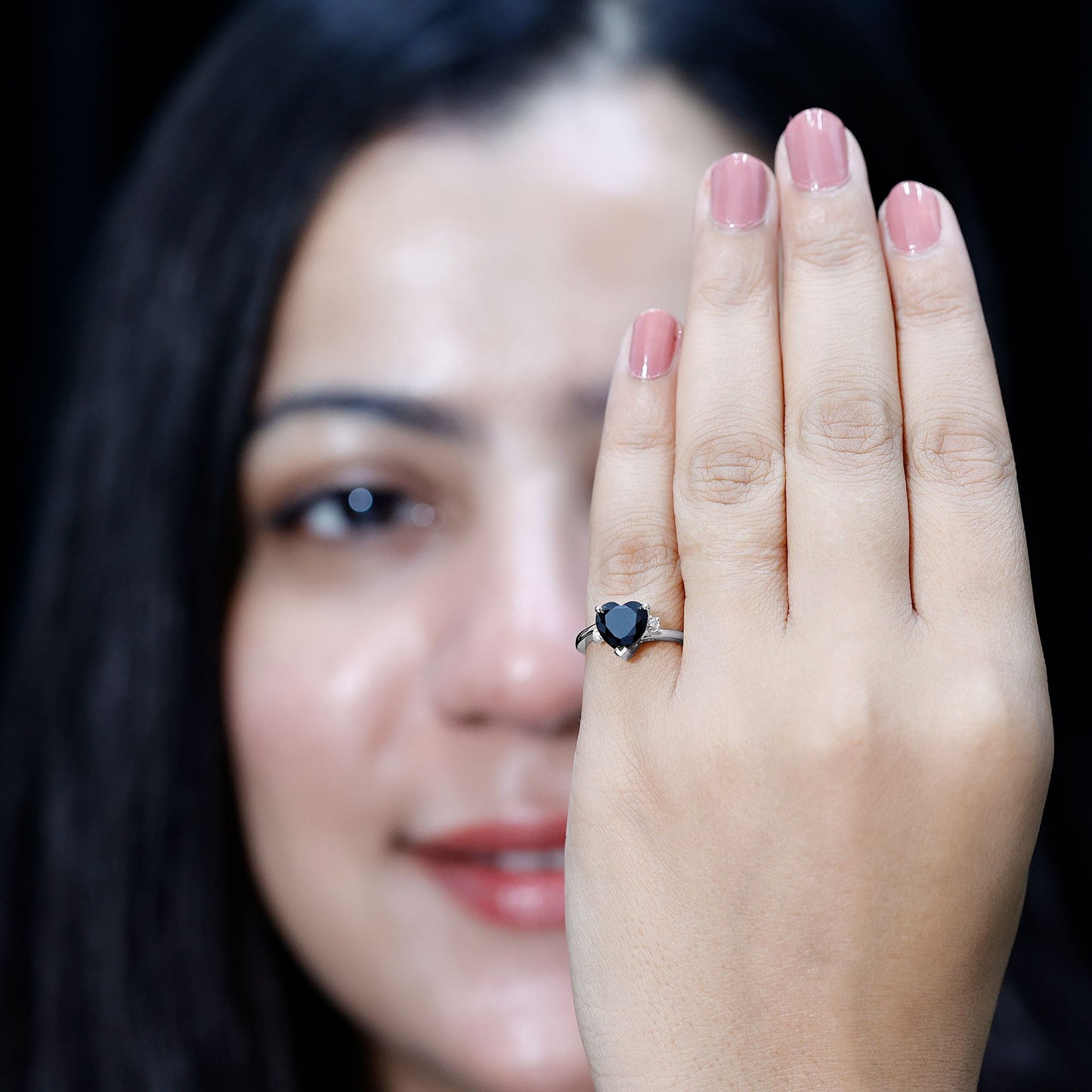 2 Carat Heart Shape Black Spinel Solitaire Engagement Ring