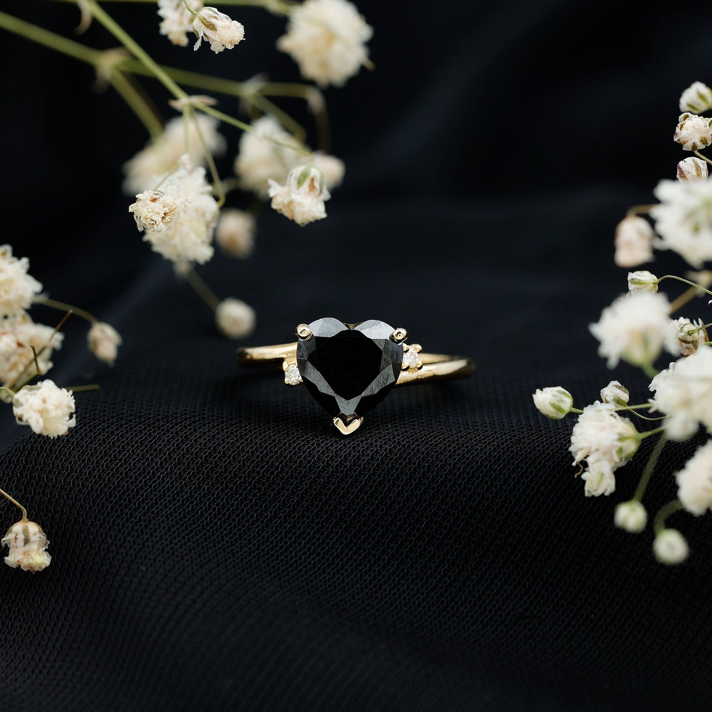 2 Carat Heart Shape Black Spinel Solitaire Engagement Ring