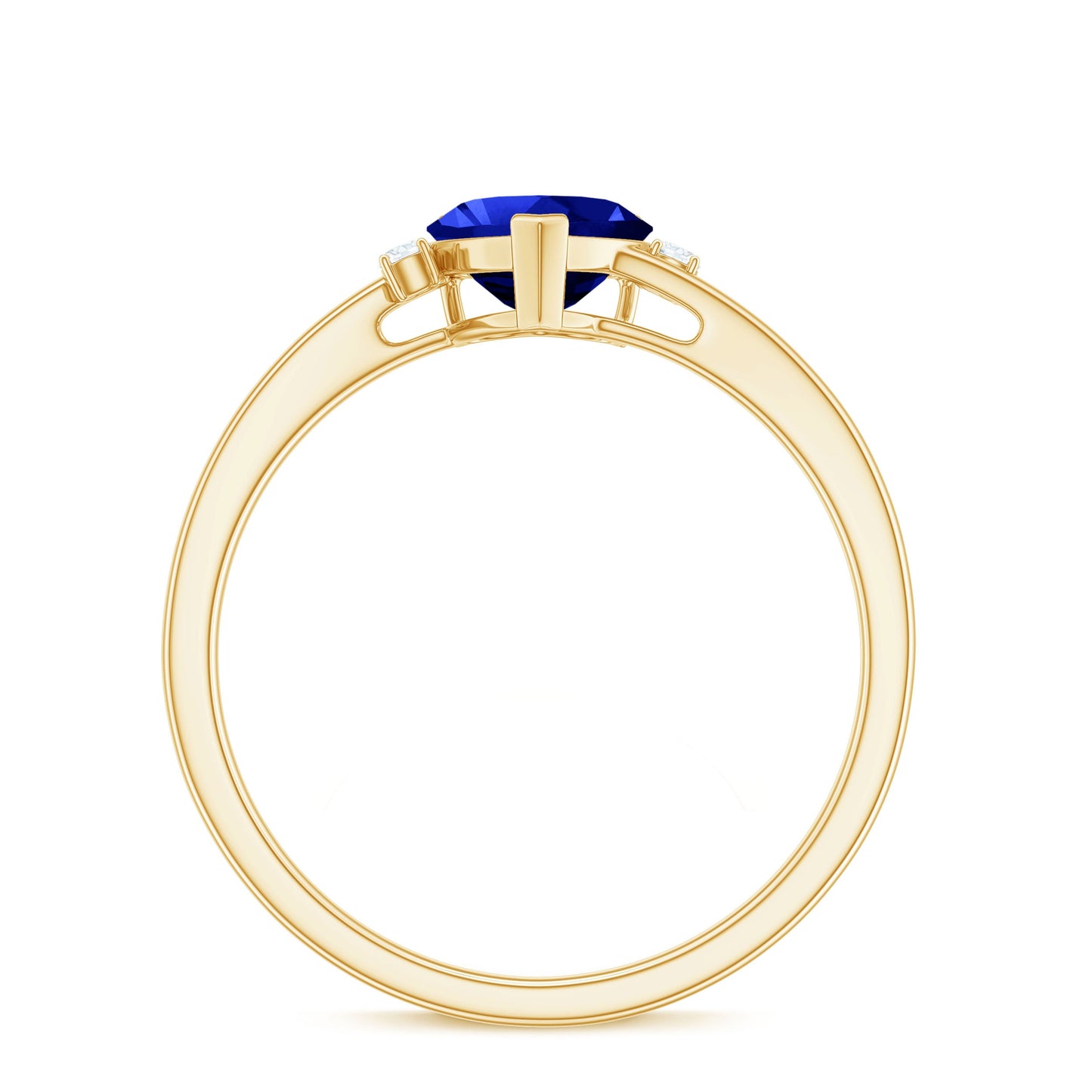 Heart Shape Created Blue Sapphire Solitaire Engagement Ring with Diamond