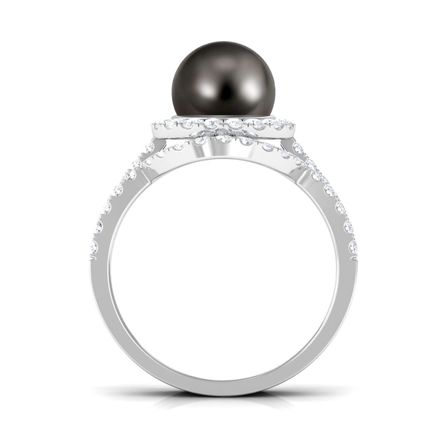 7.5 Carat Tahitian Pearl and Diamond Halo Wedding Ring Set
