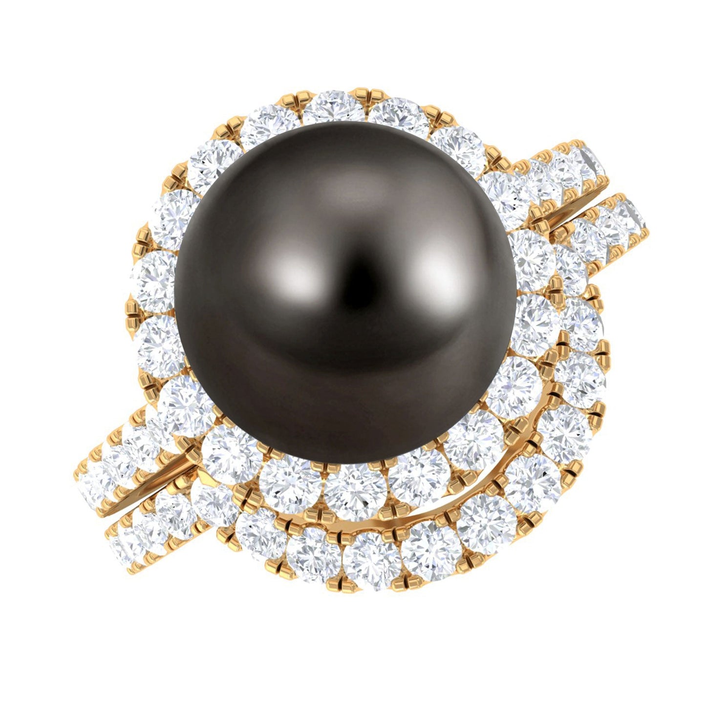 7.5 Carat Tahitian Pearl and Diamond Halo Wedding Ring Set