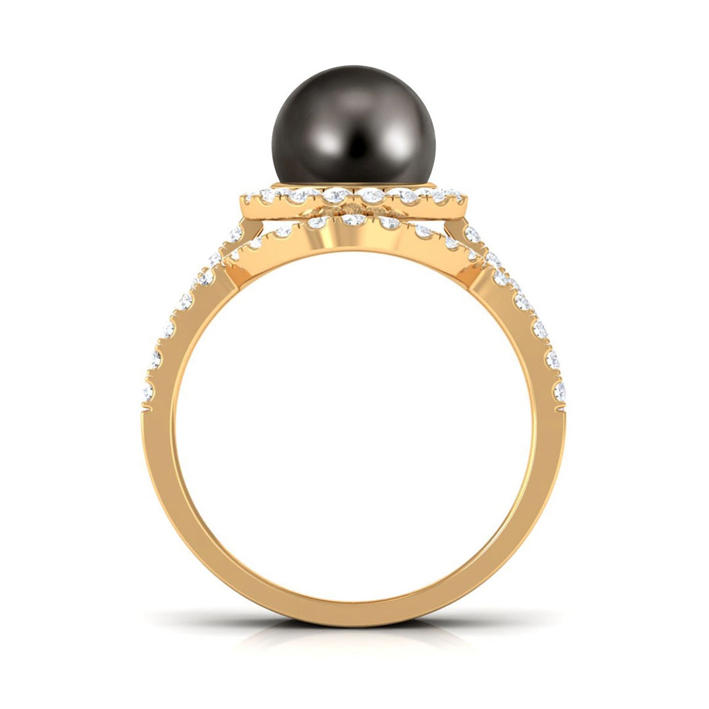 7.5 Carat Tahitian Pearl and Diamond Halo Wedding Ring Set