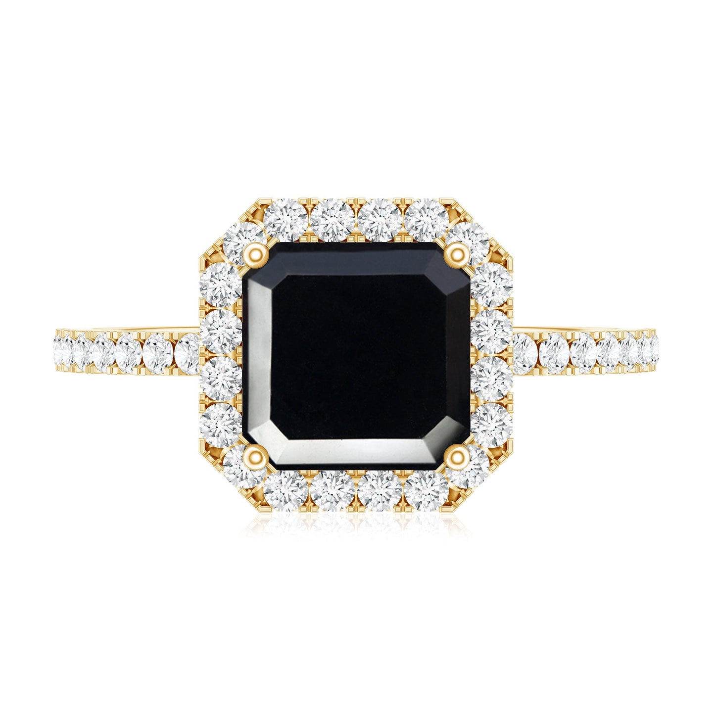 Certified Asscher Cut Black Onyx and Diamond Engagement Ring