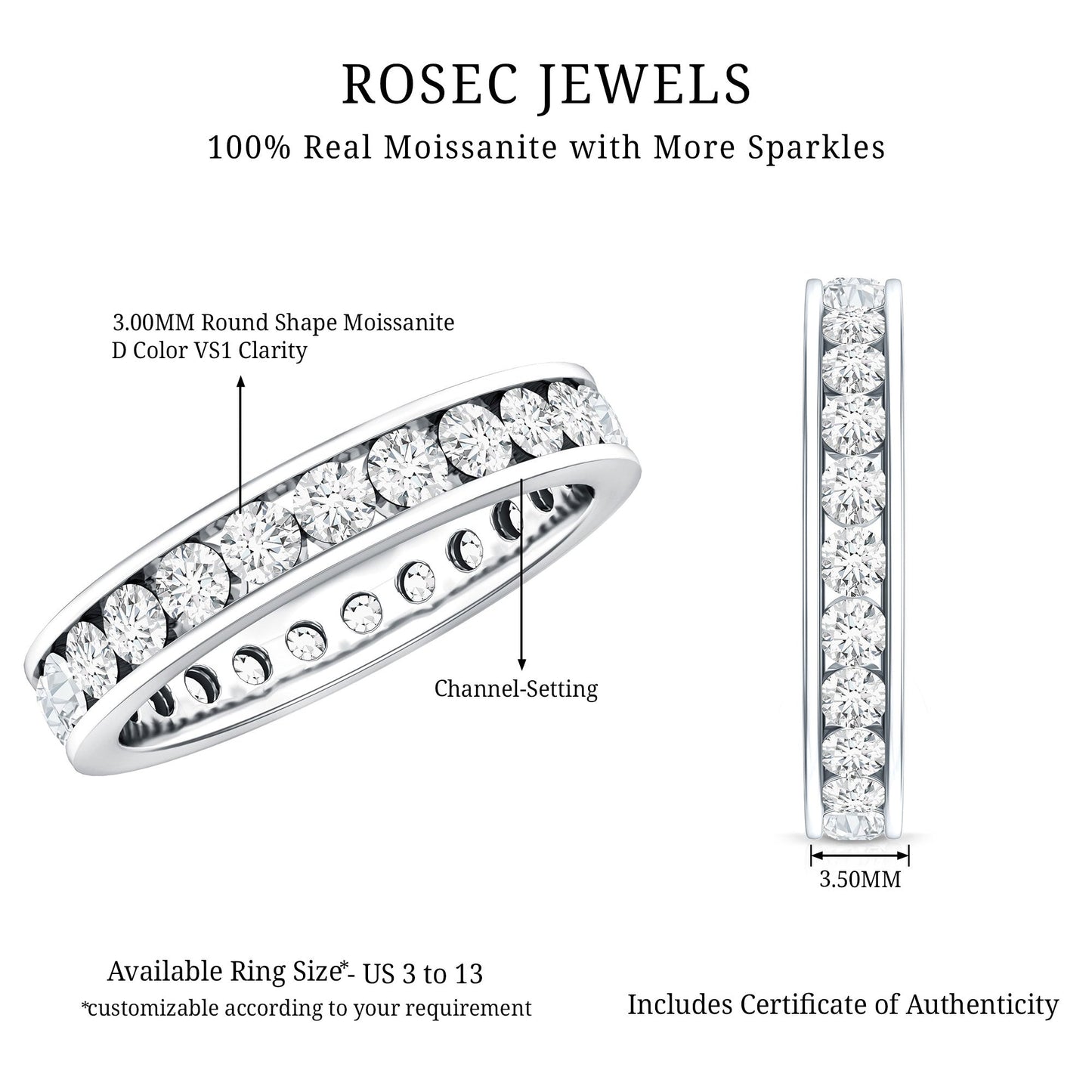 Channel Set Round Moissanite Full Eternity Band Ring