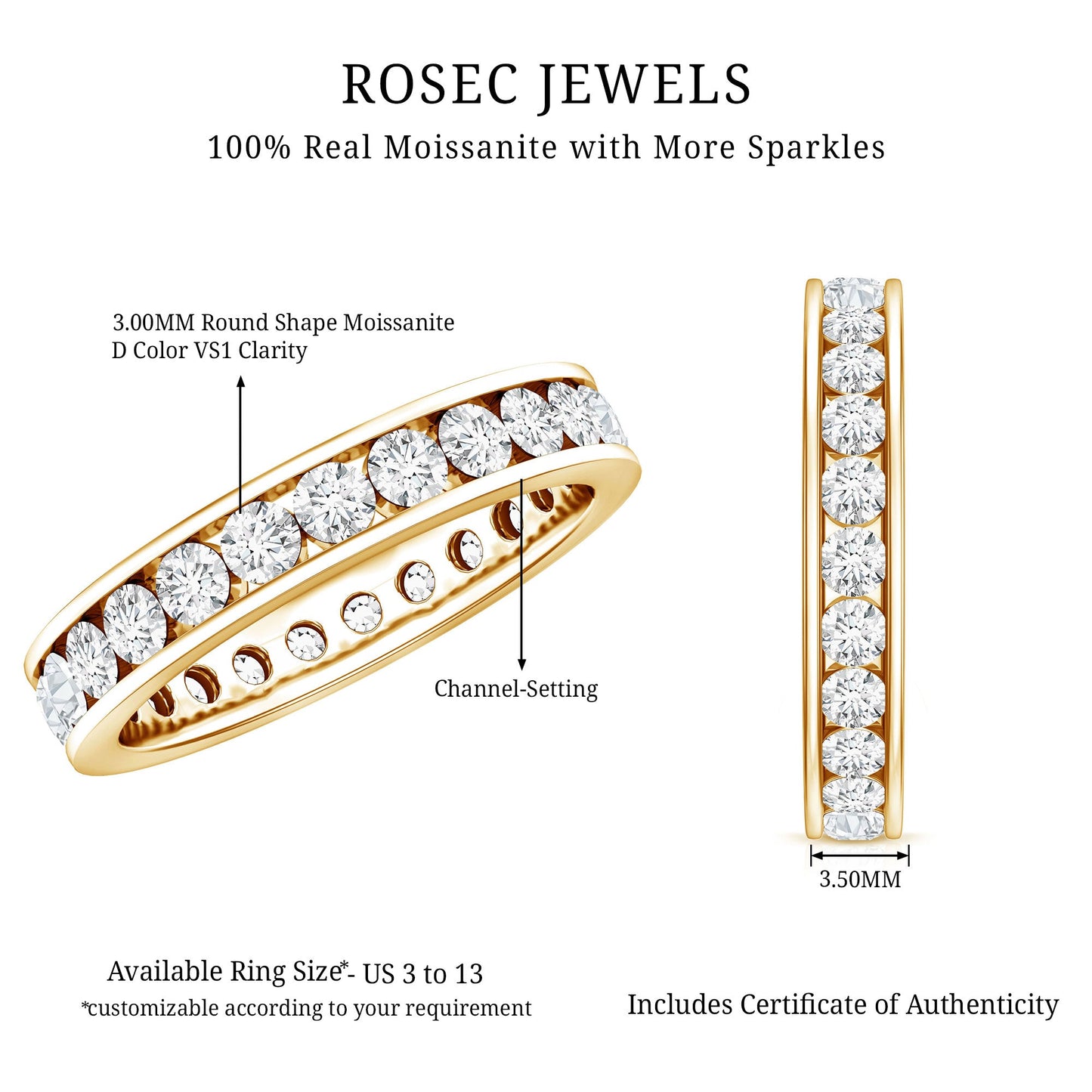 Channel Set Round Moissanite Full Eternity Band Ring