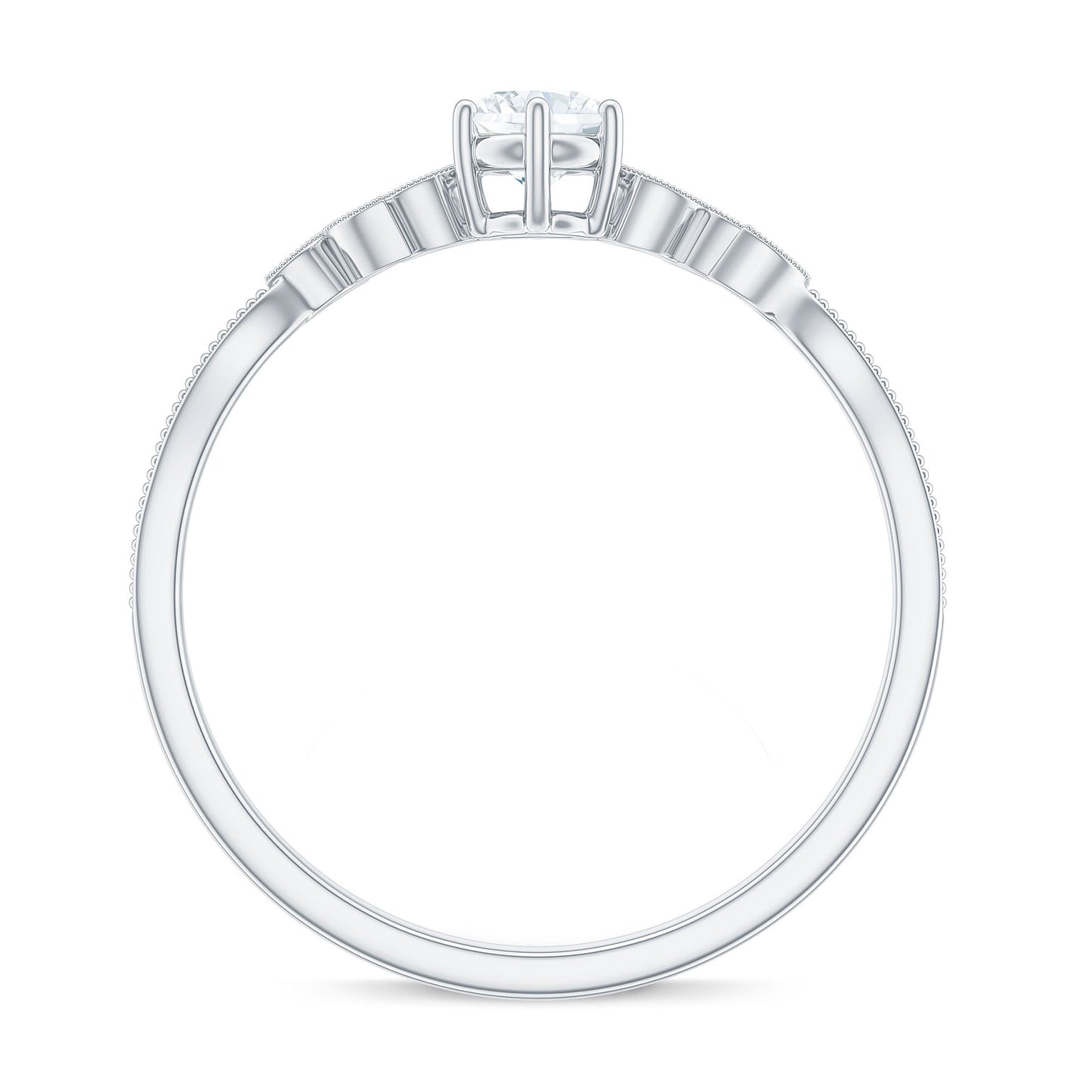 Minimalist Moissanite Leaf Promise Ring with Beaded Detail