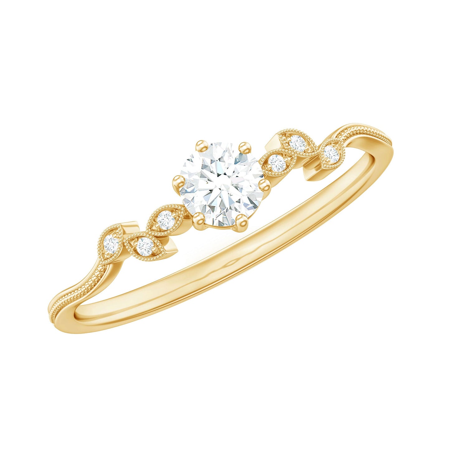 Minimalist Moissanite Leaf Promise Ring with Beaded Detail