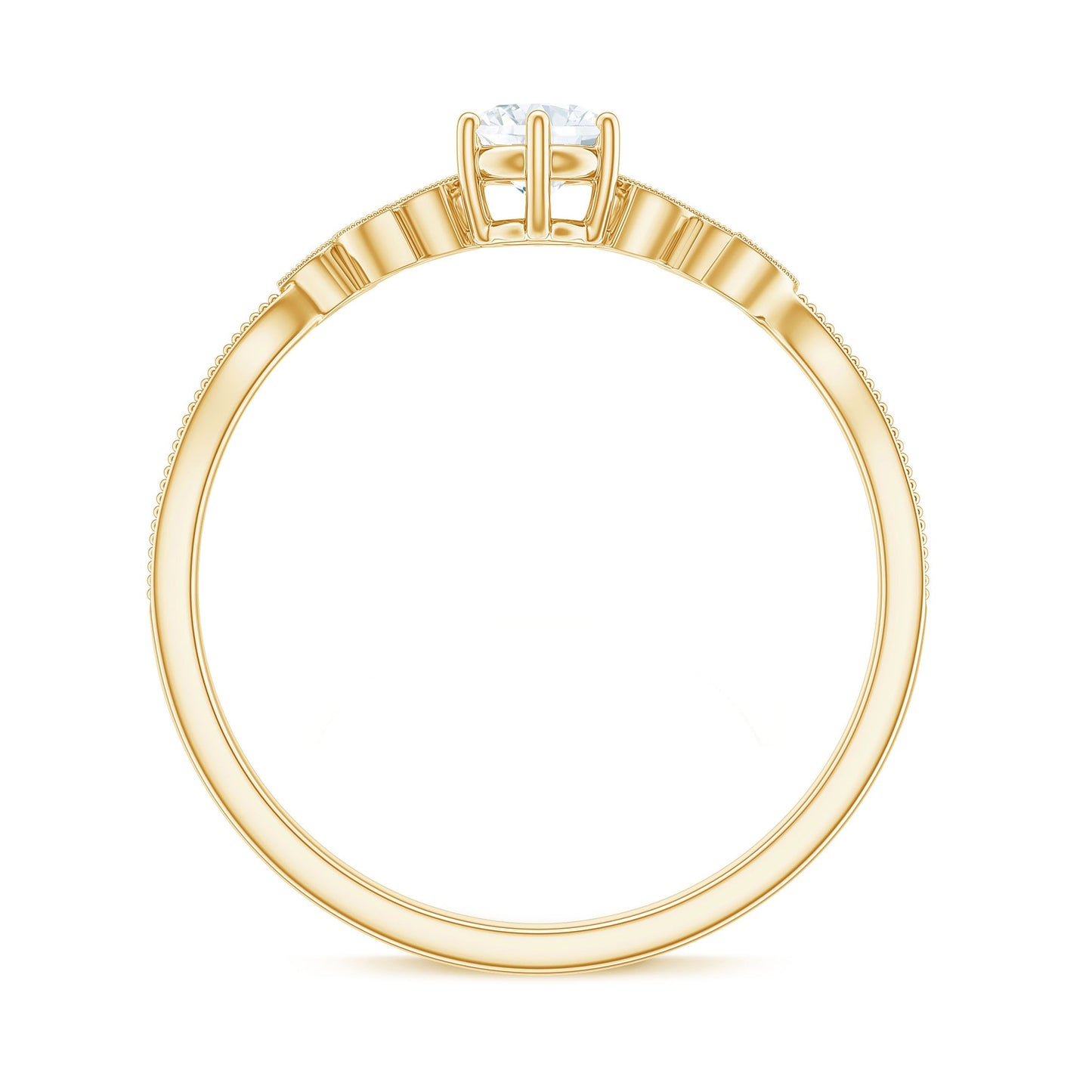 Minimalist Moissanite Leaf Promise Ring with Beaded Detail