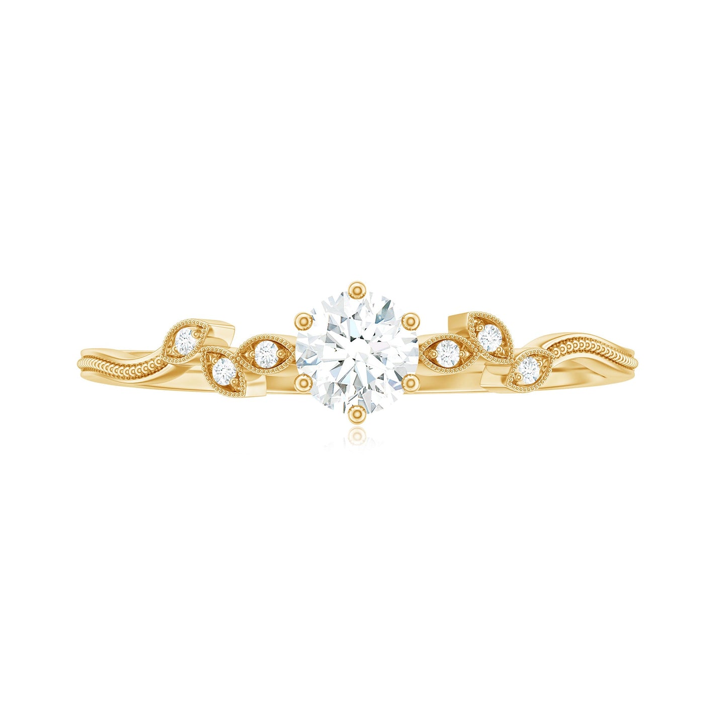 Minimalist Moissanite Leaf Promise Ring with Beaded Detail