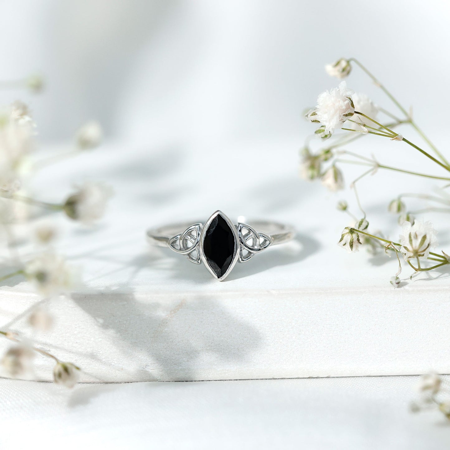Marquise Shape Black Spinel Solitaire Promise Ring
