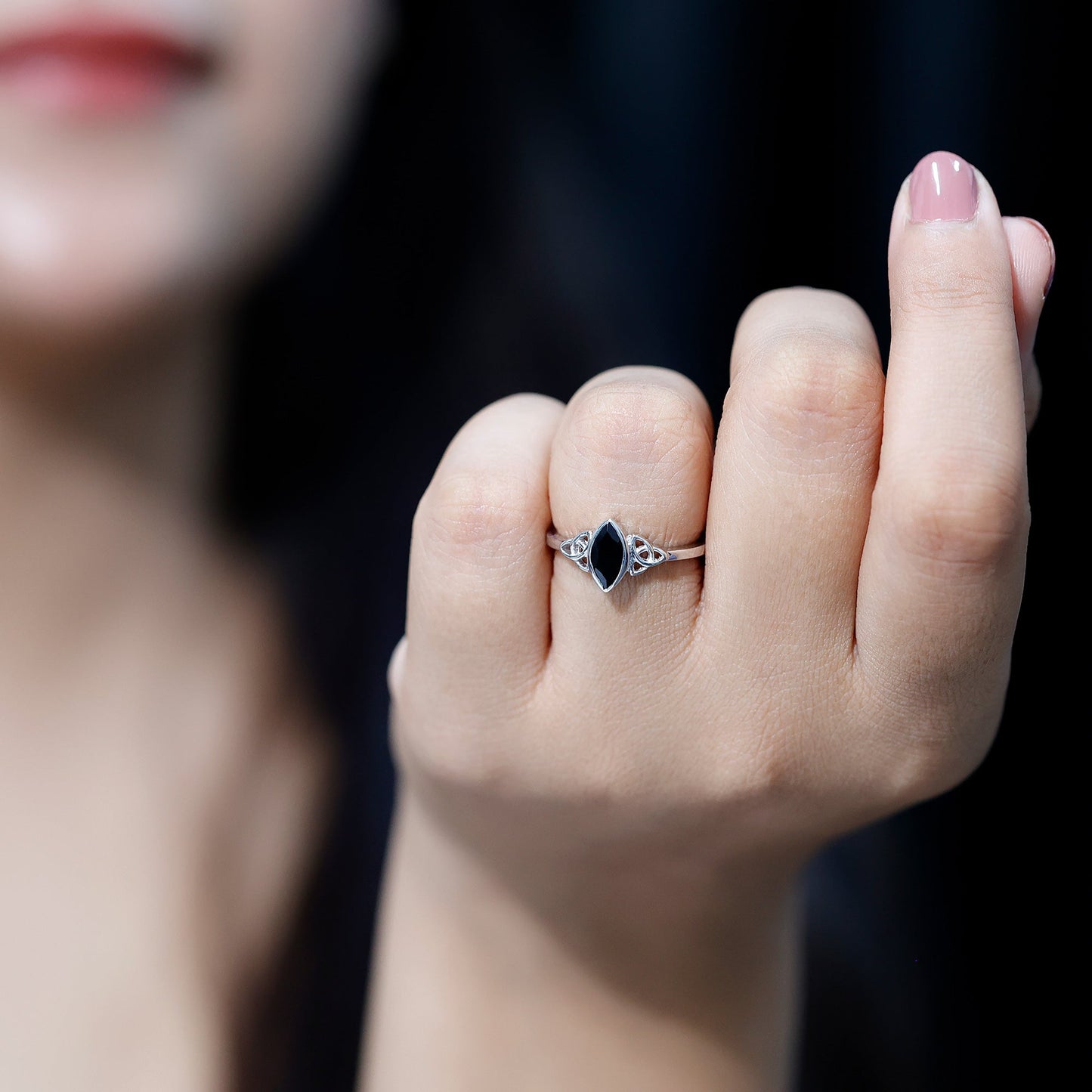 Marquise Shape Black Spinel Solitaire Promise Ring