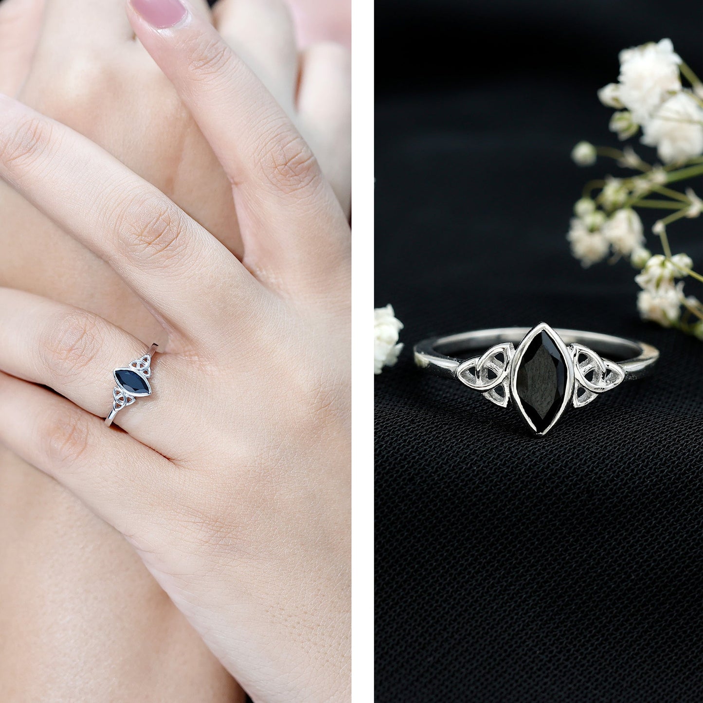Marquise Shape Black Spinel Solitaire Promise Ring