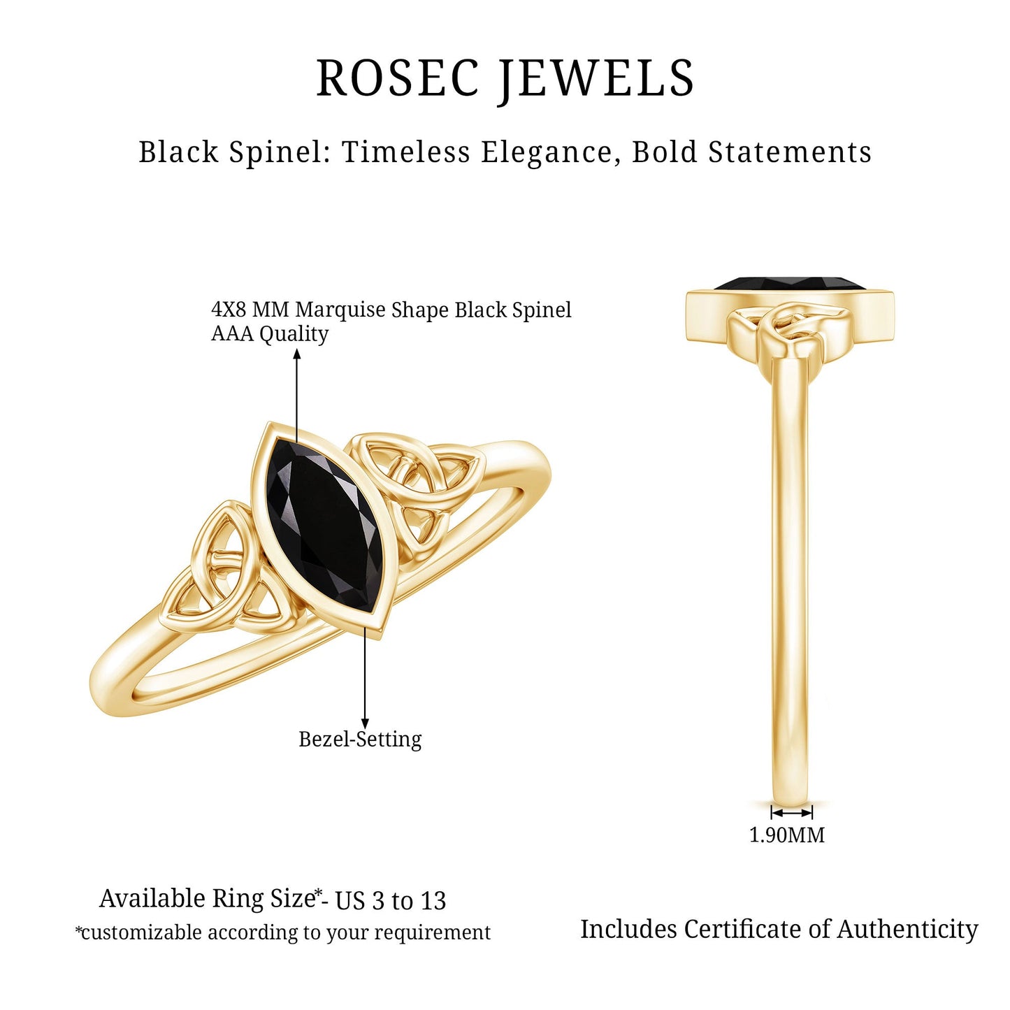 Marquise Shape Black Spinel Solitaire Promise Ring