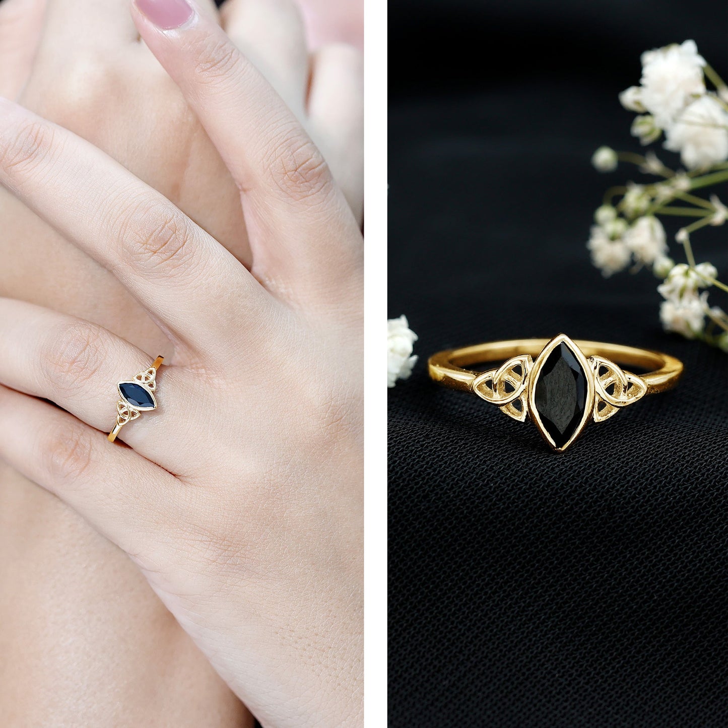 Marquise Shape Black Spinel Solitaire Promise Ring