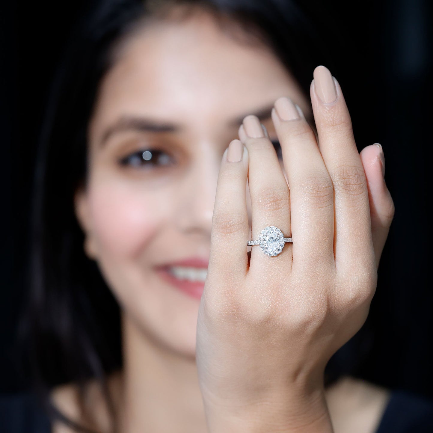 Certified 1.2 Carat Moissanite Oval Halo Engagement Ring for Women