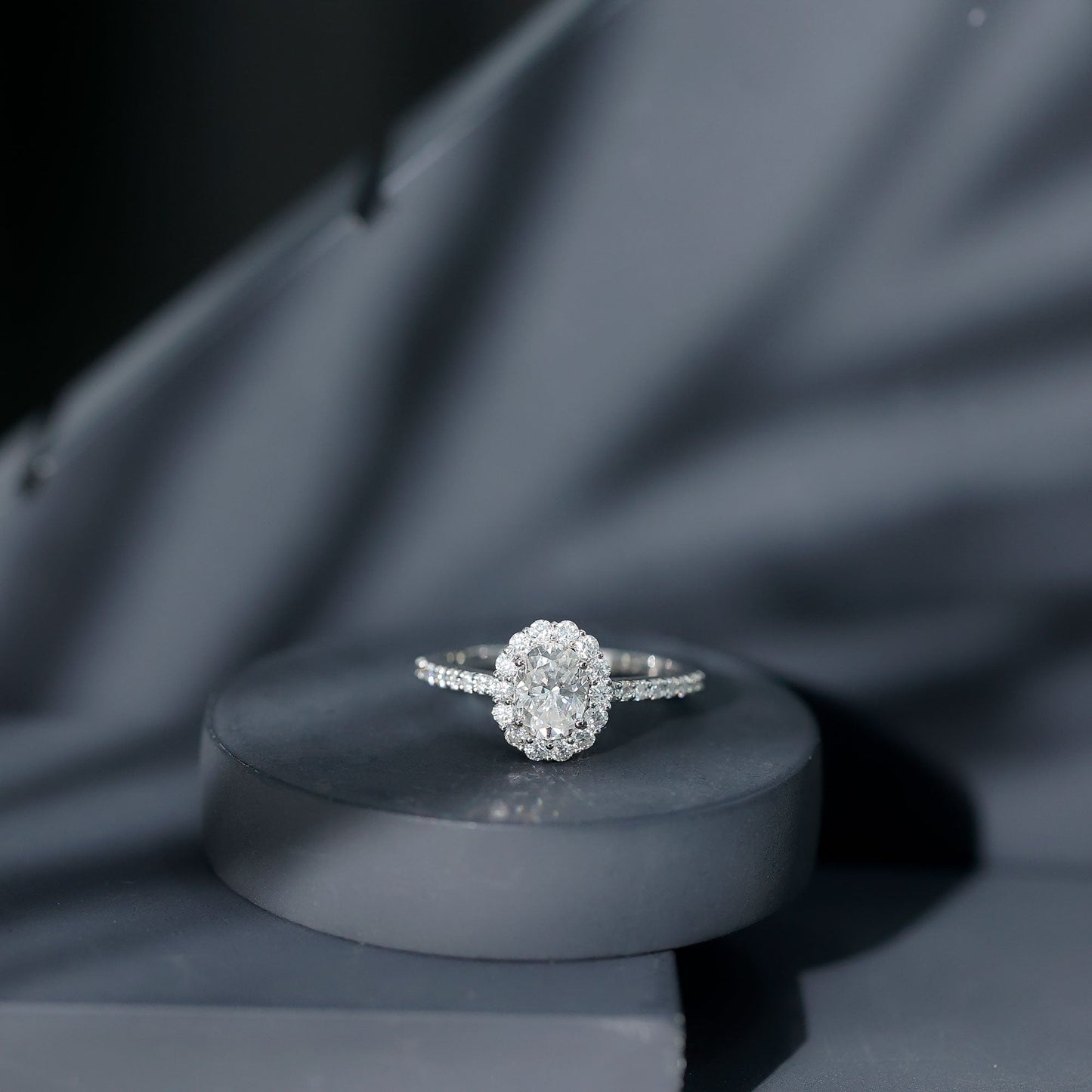 Certified 1.2 Carat Moissanite Oval Halo Engagement Ring for Women