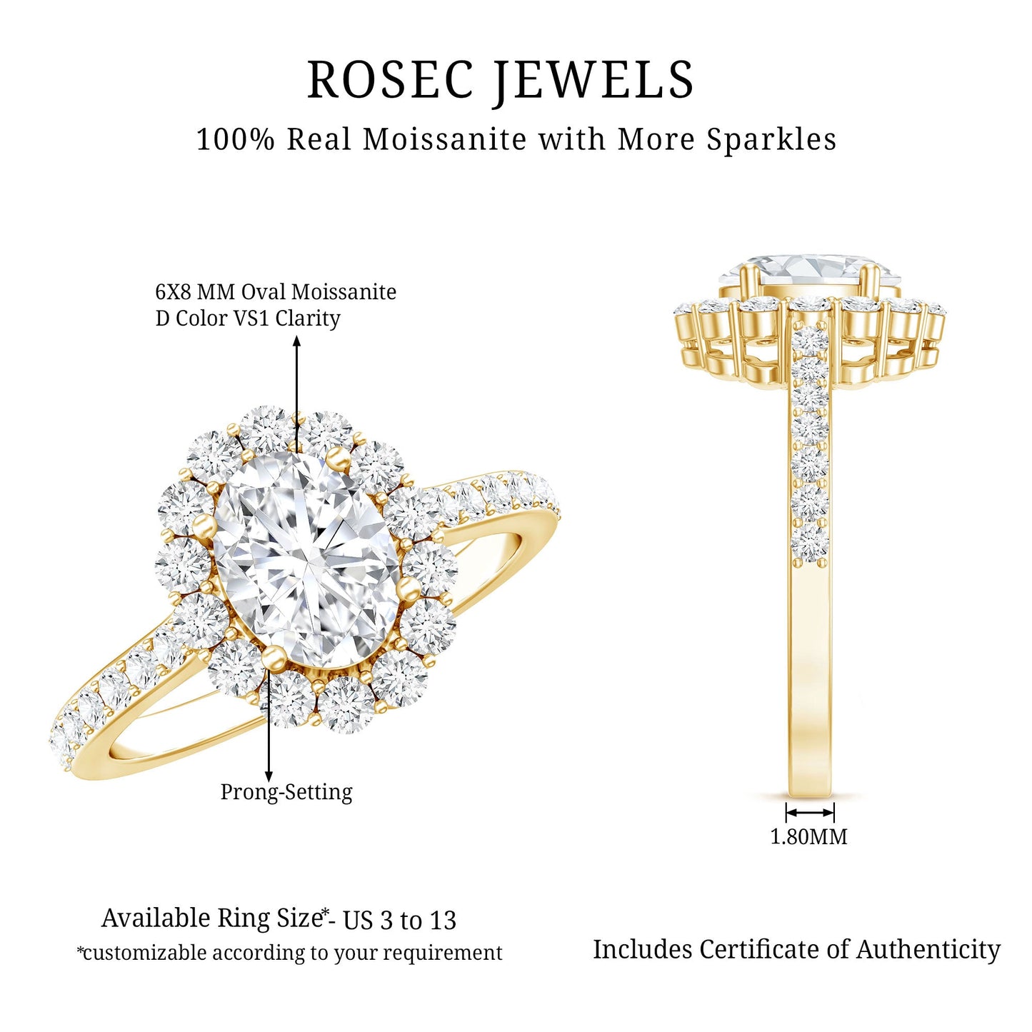 Certified 1.2 Carat Moissanite Oval Halo Engagement Ring for Women