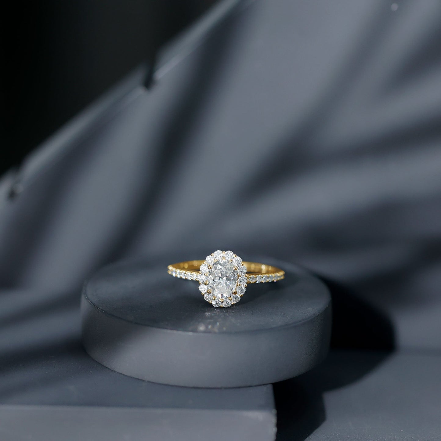 Certified 1.2 Carat Moissanite Oval Halo Engagement Ring for Women