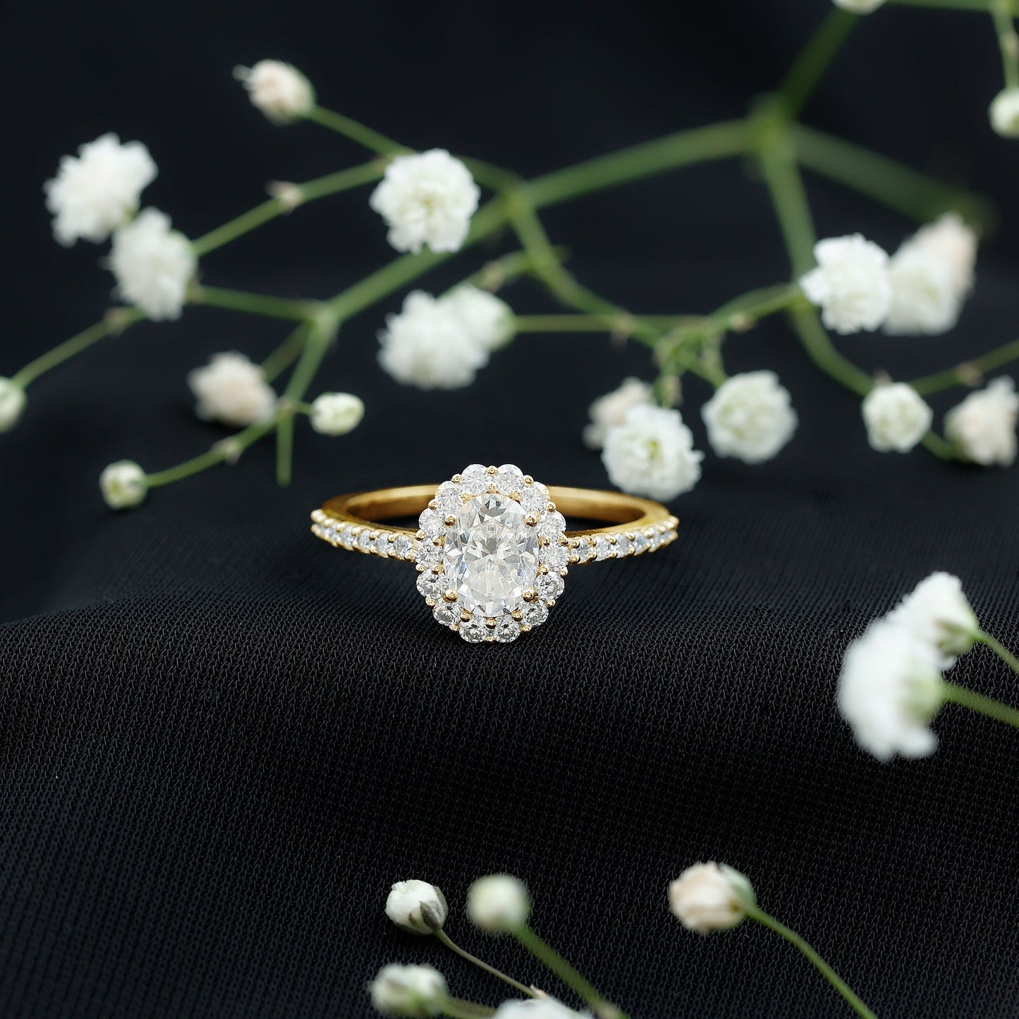 Certified 1.2 Carat Moissanite Oval Halo Engagement Ring for Women