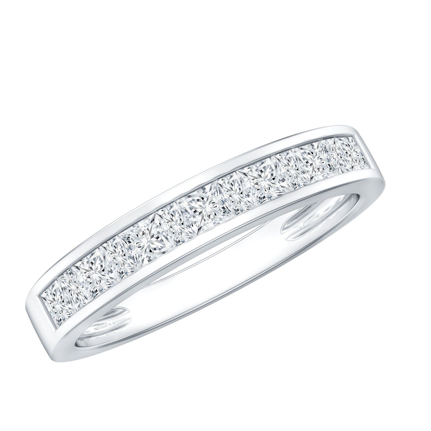 Princess Cut Moissanite Half Eternity Band in Channel Setting