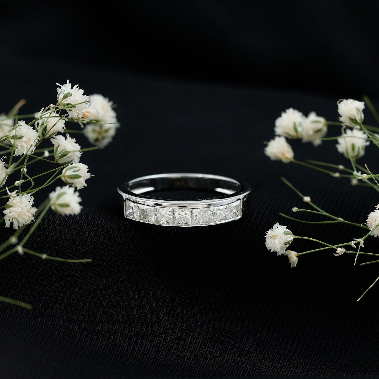 Princess Cut Moissanite Half Eternity Band in Channel Setting