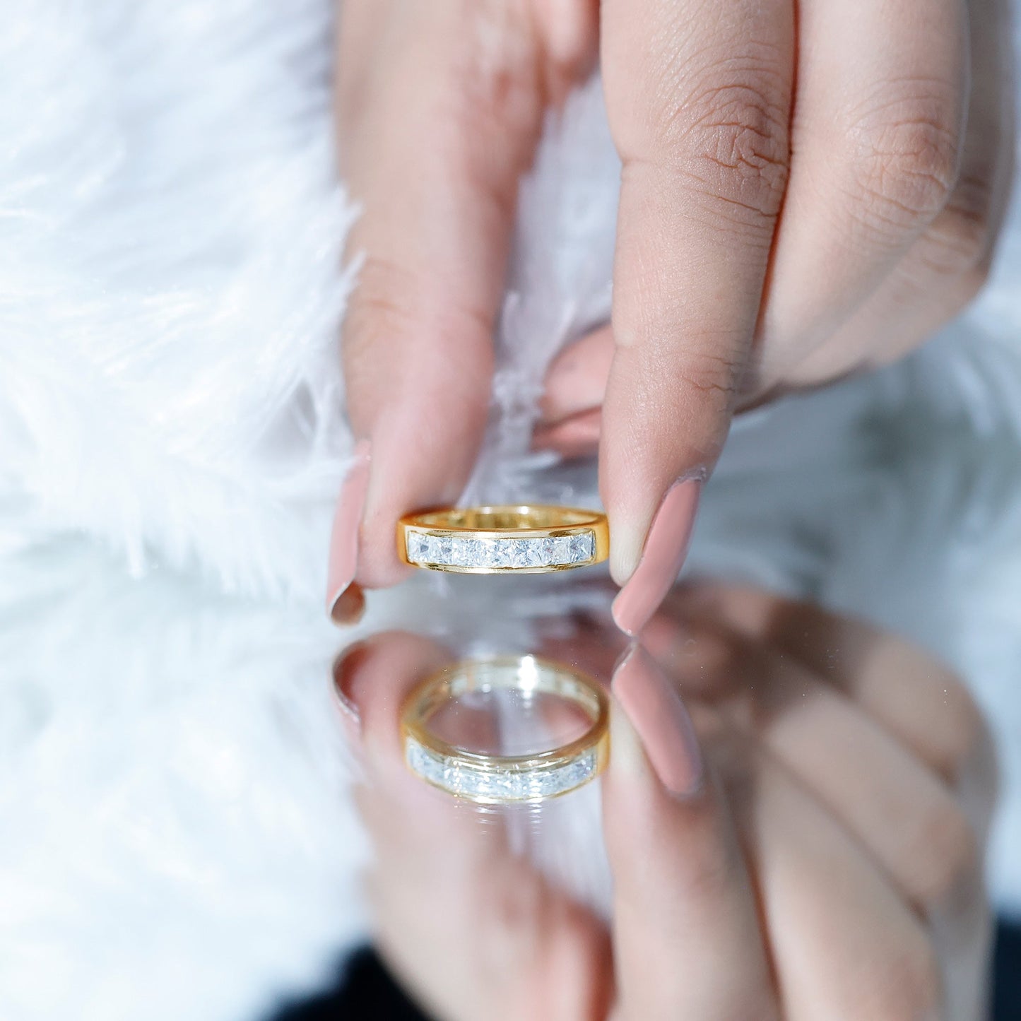Princess Cut Moissanite Half Eternity Band in Channel Setting