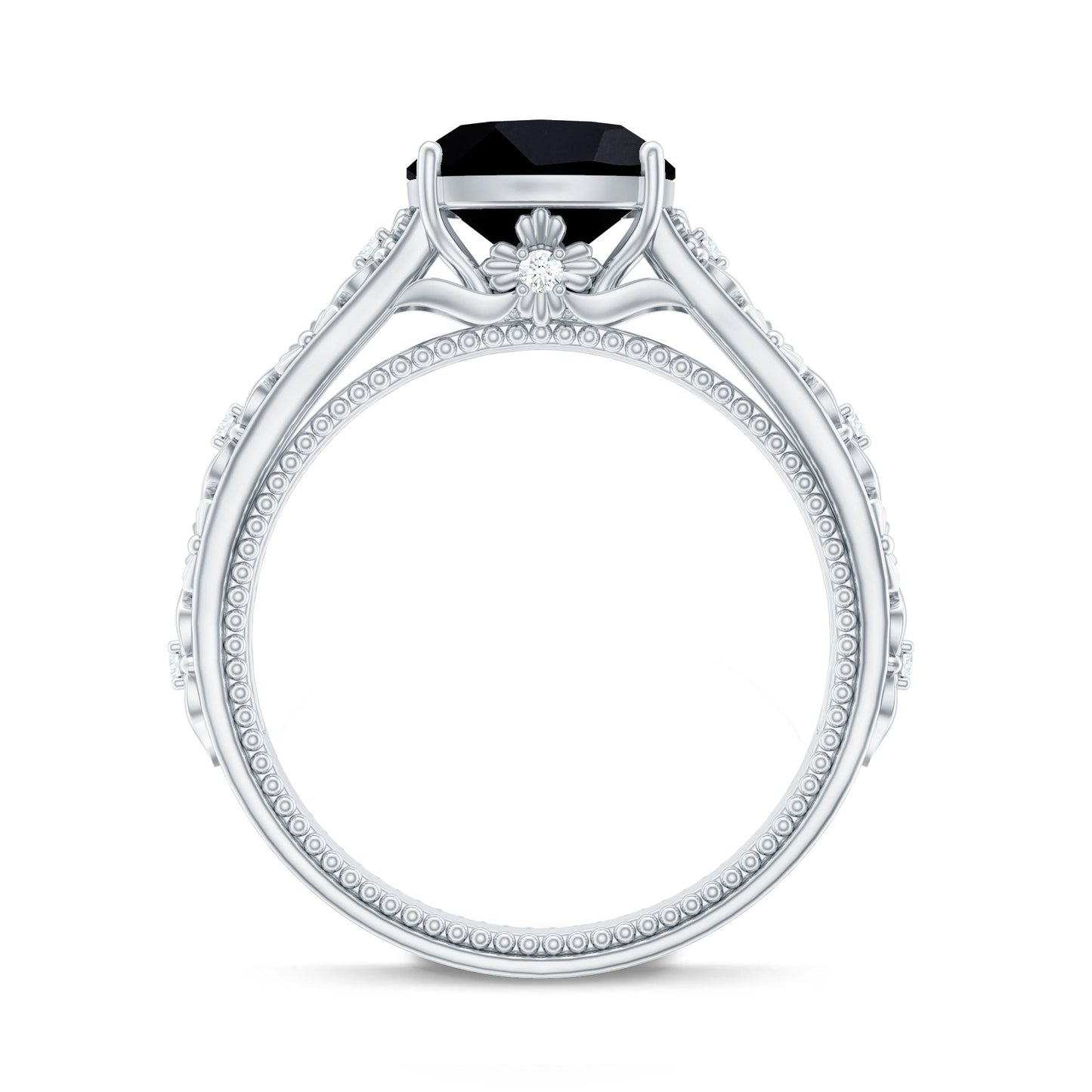 Cushion Cut 2.8 Carat Lab Grown Black Diamond Vintage Engagement Ring with White Diamond
