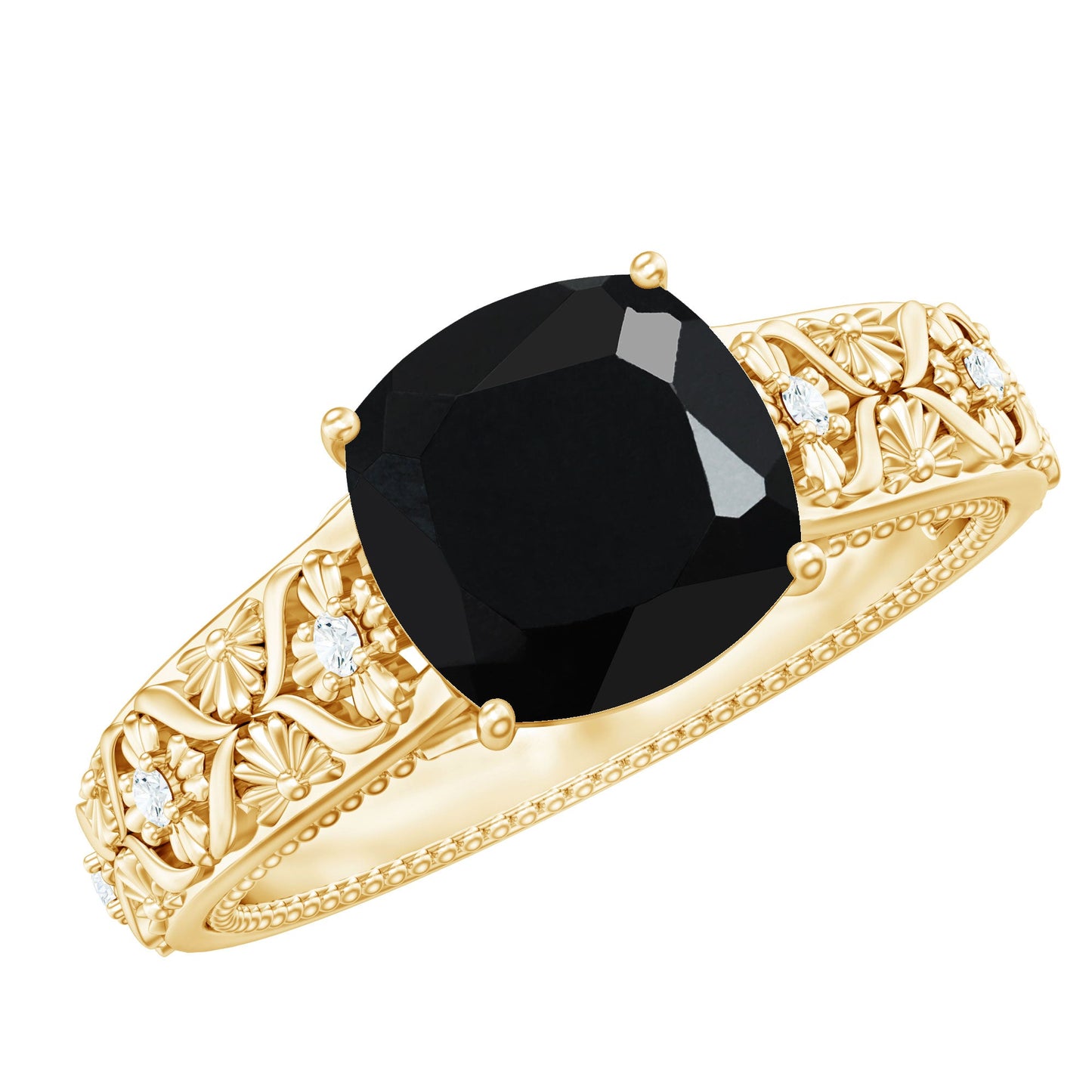 Cushion Cut 2.8 Carat Lab Grown Black Diamond Vintage Engagement Ring with White Diamond