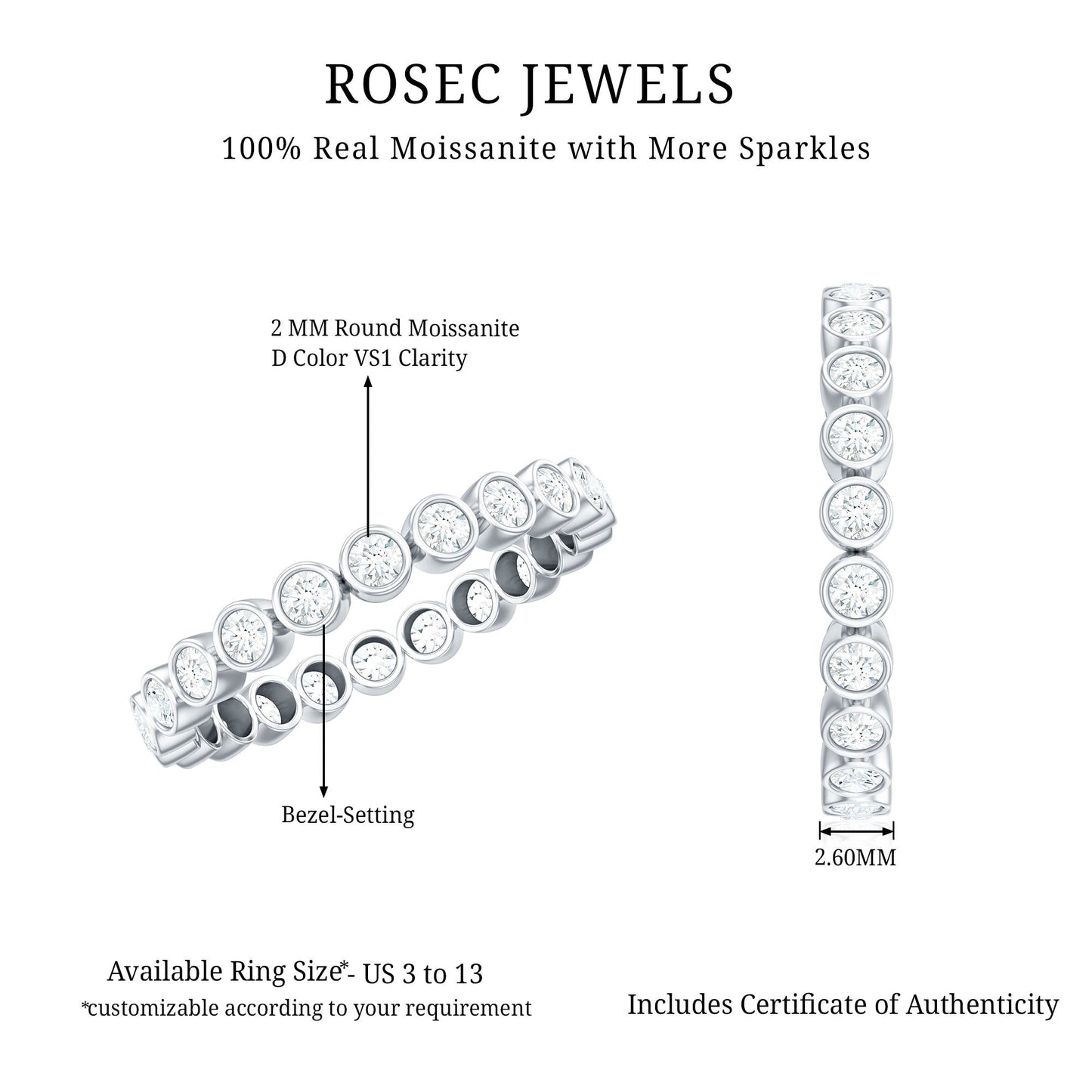 Full Eternity Wedding Band with Bezel Set Moissanite