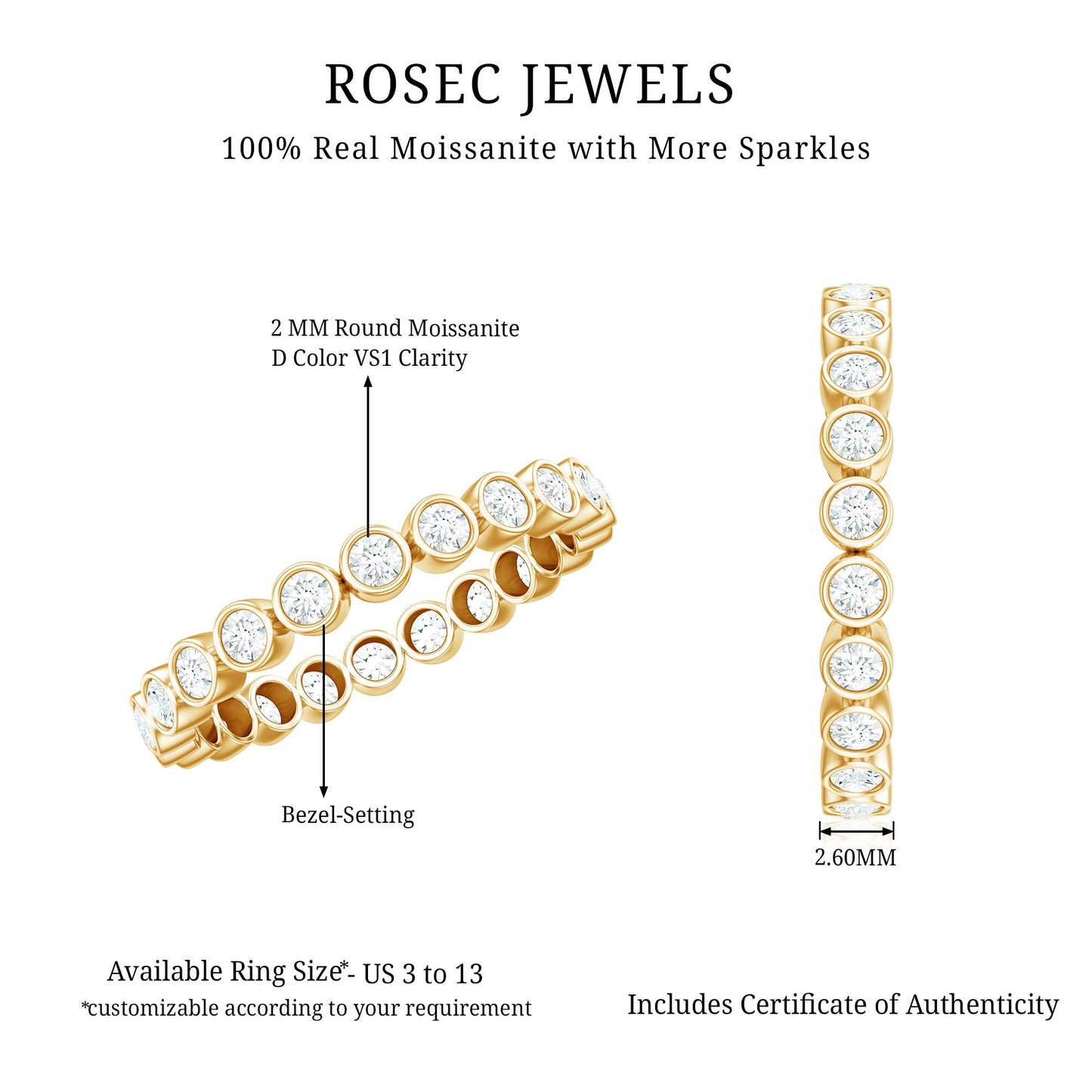 Full Eternity Wedding Band with Bezel Set Moissanite