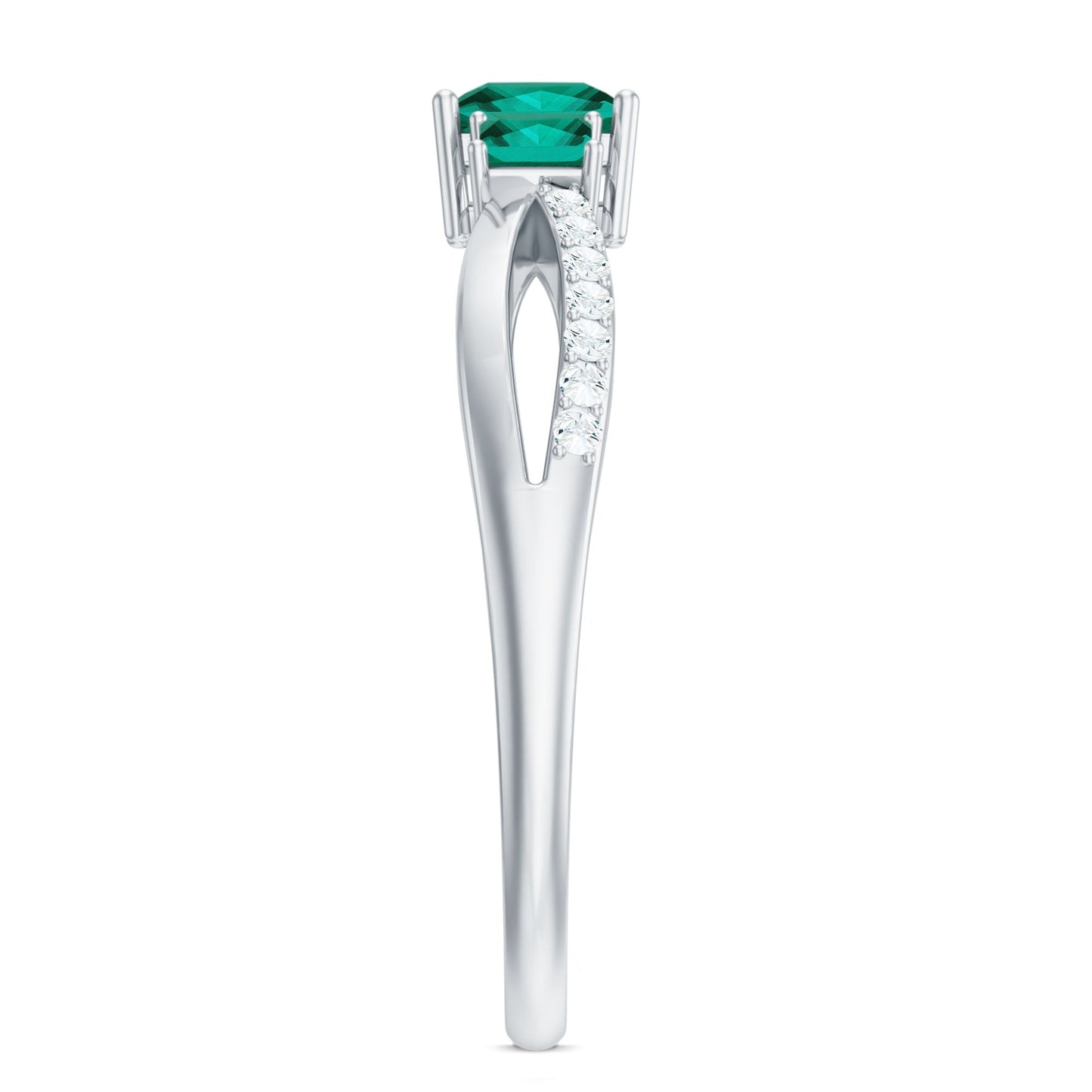 Certified Princess Cut Lab Grown Emerald 3 Stone Promise Ring with Diamond