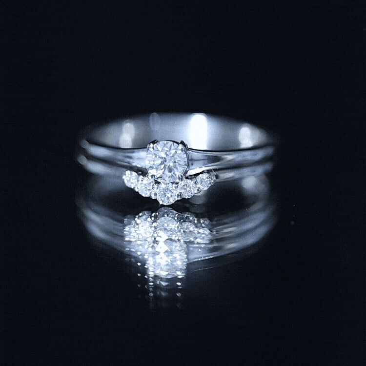 Round Cut Moissanite Engagement Ring with Wedding Band