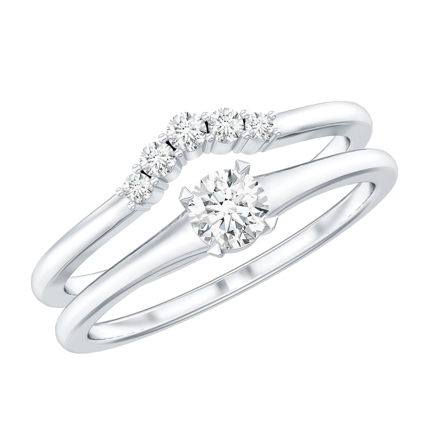 Round Cut Moissanite Engagement Ring with Wedding Band