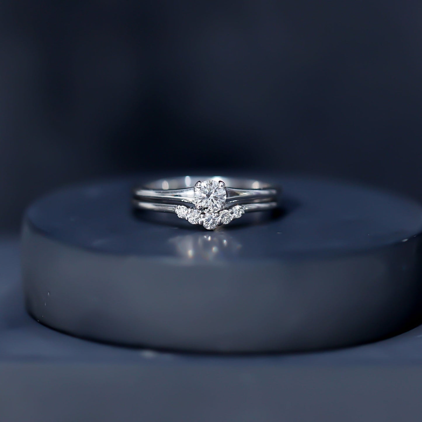 Round Cut Moissanite Engagement Ring with Wedding Band