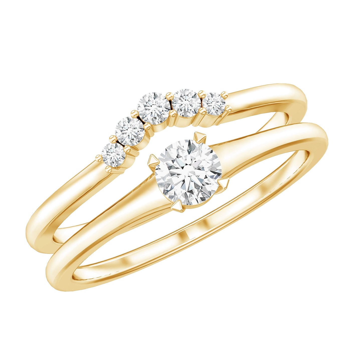 Round Cut Moissanite Engagement Ring with Wedding Band