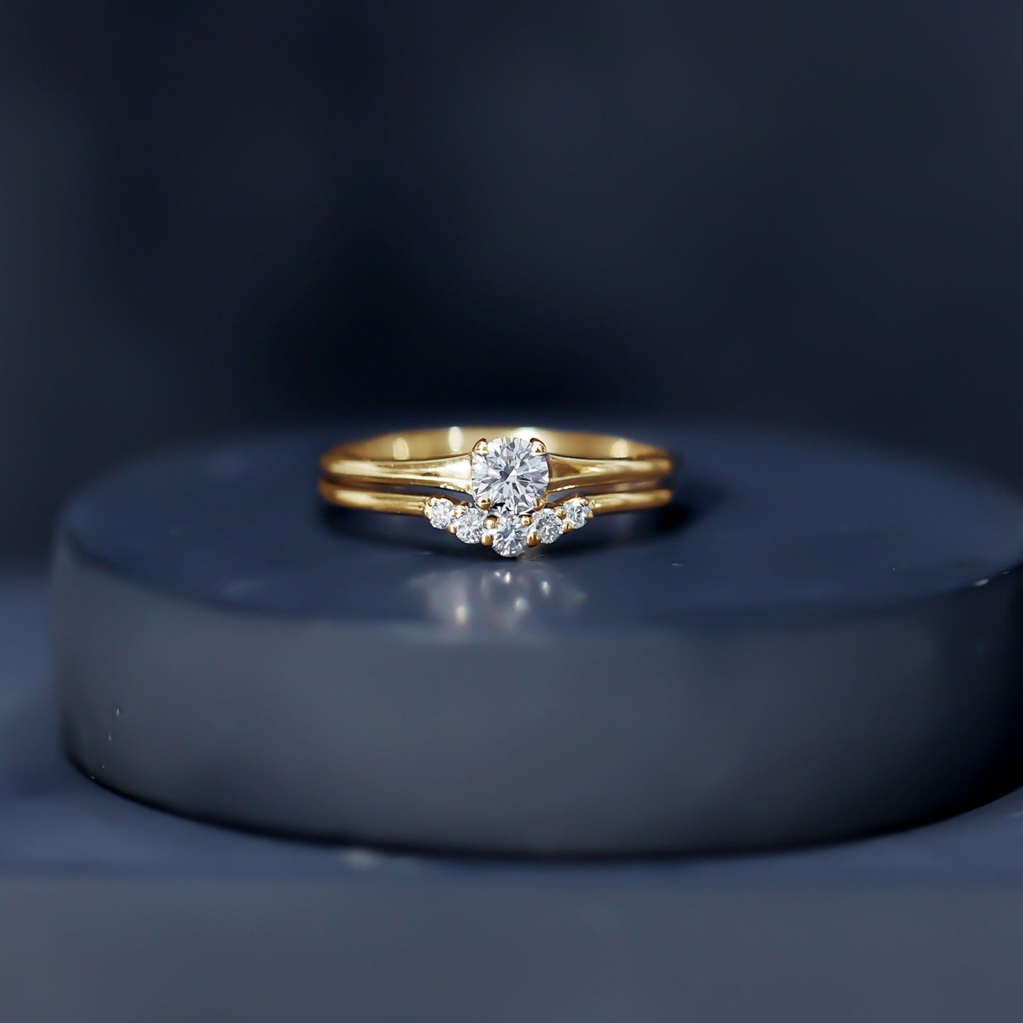 Round Cut Moissanite Engagement Ring with Wedding Band
