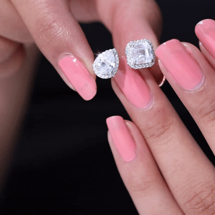 Asscher and Pear Cut Moissanite Two Stone Engagement Ring