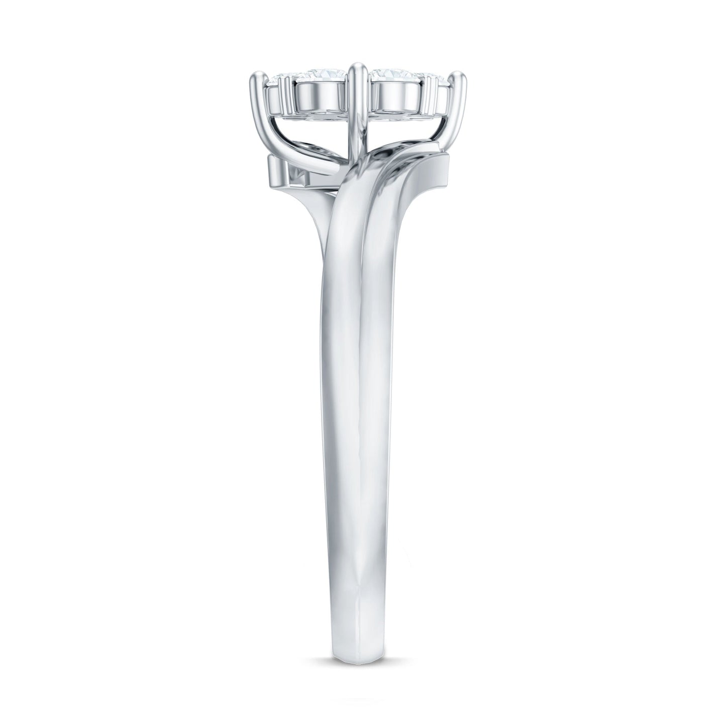 Round Moissanite Flower Proposal Ring in Bypass Shank