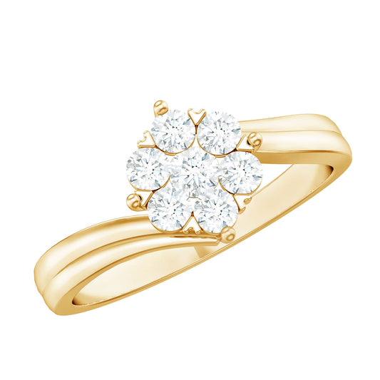 Round Moissanite Flower Proposal Ring in Bypass Shank