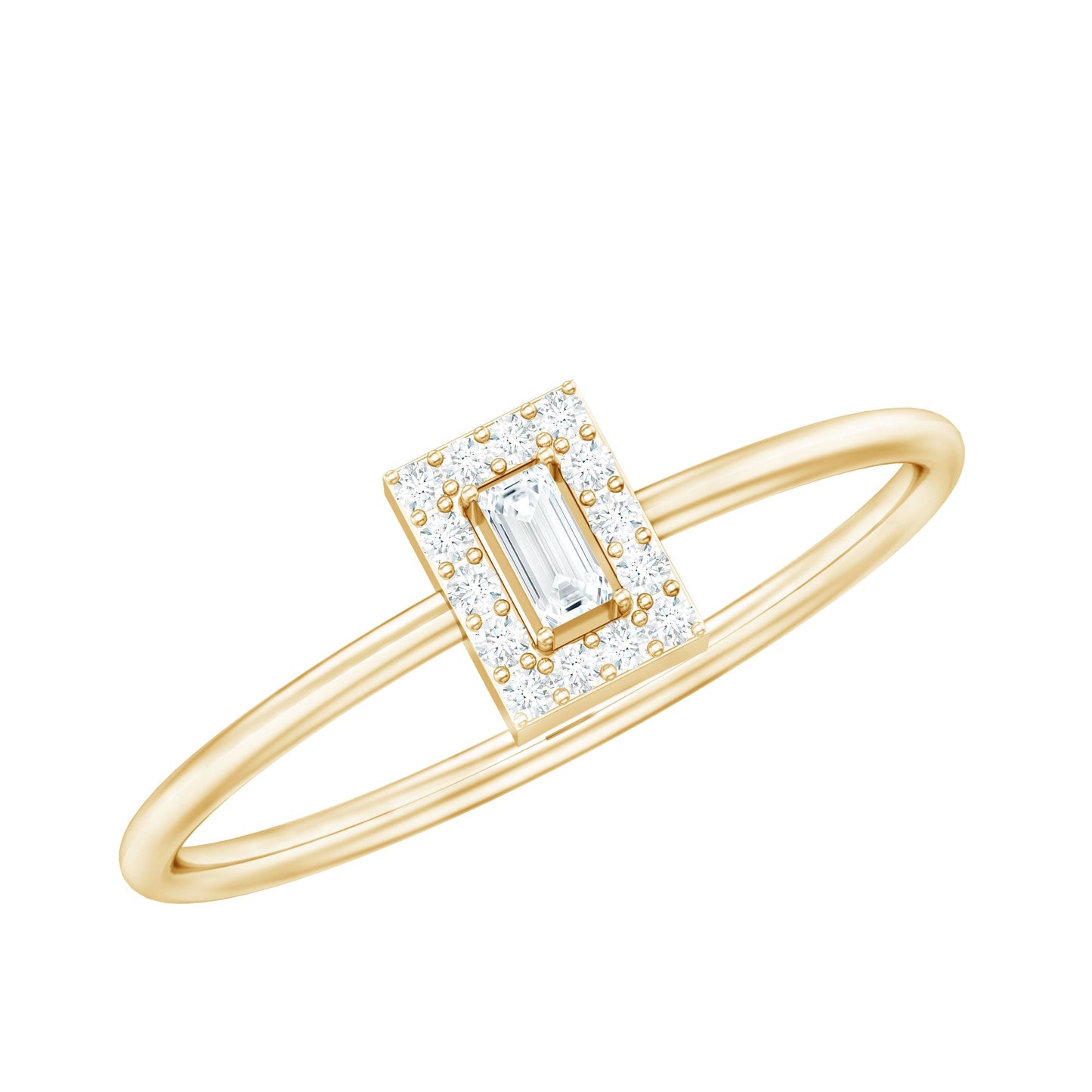 Dainty Baguette Cut Moissanite Promise Ring with Halo