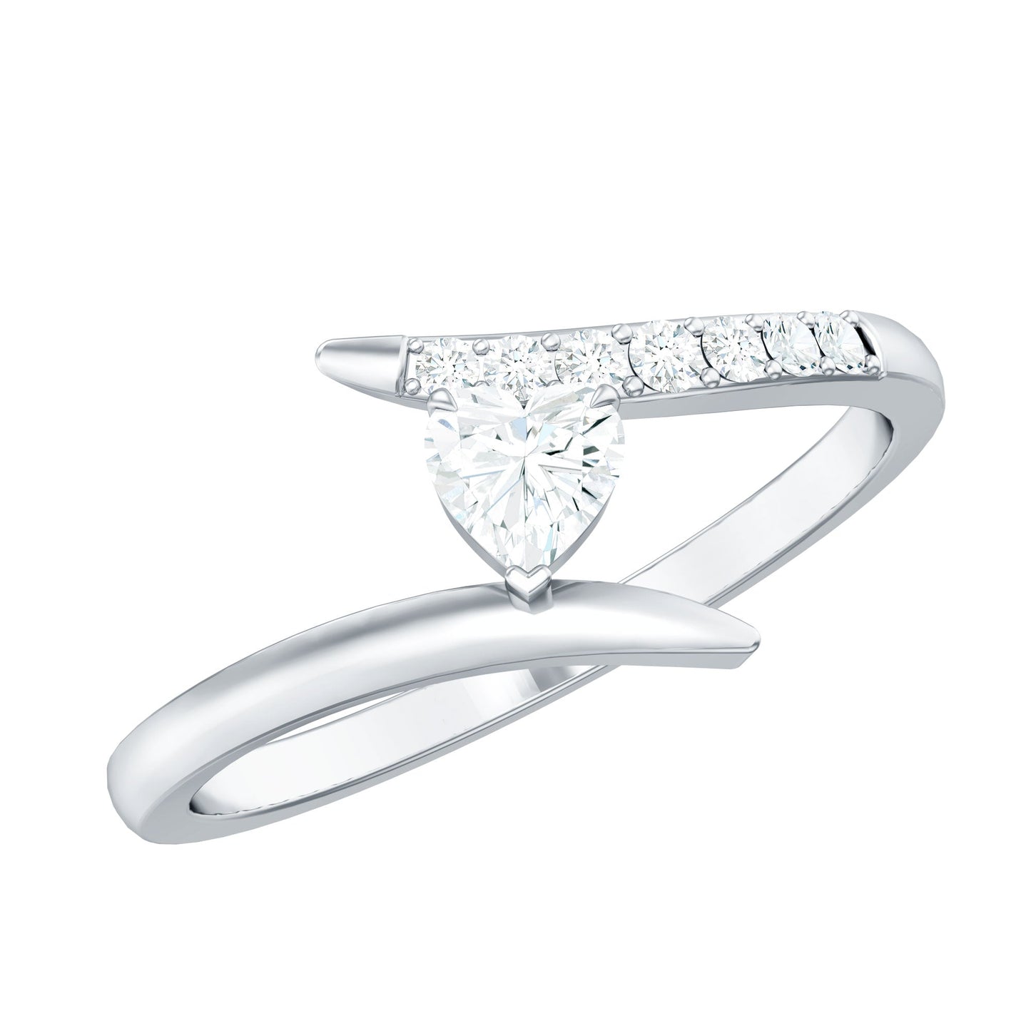 Certified Moissanite Heart Promise Ring in Bypass Shank